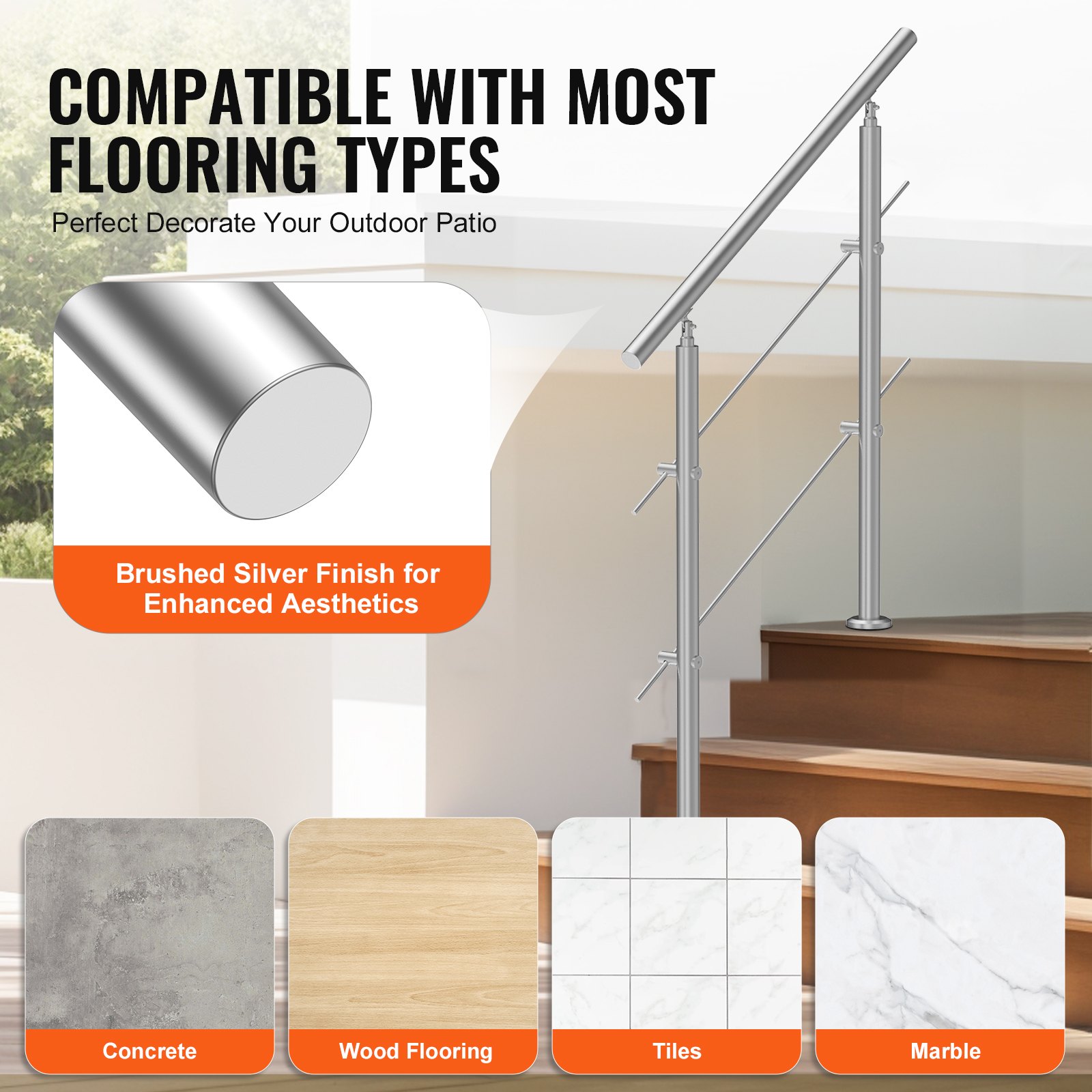 Handrails For Outdoor Steps 2 Crossbars Staircase For Porch Deck