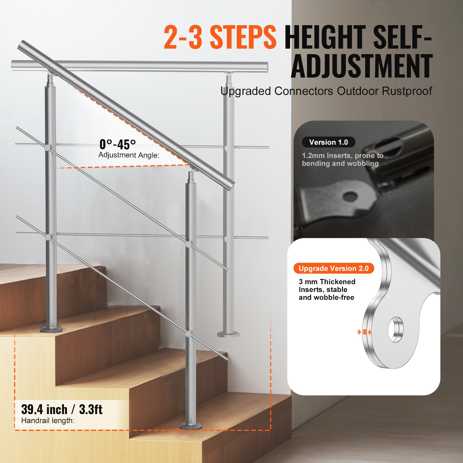Handrails For Outdoor Steps 2 Crossbars Staircase For Porch Deck