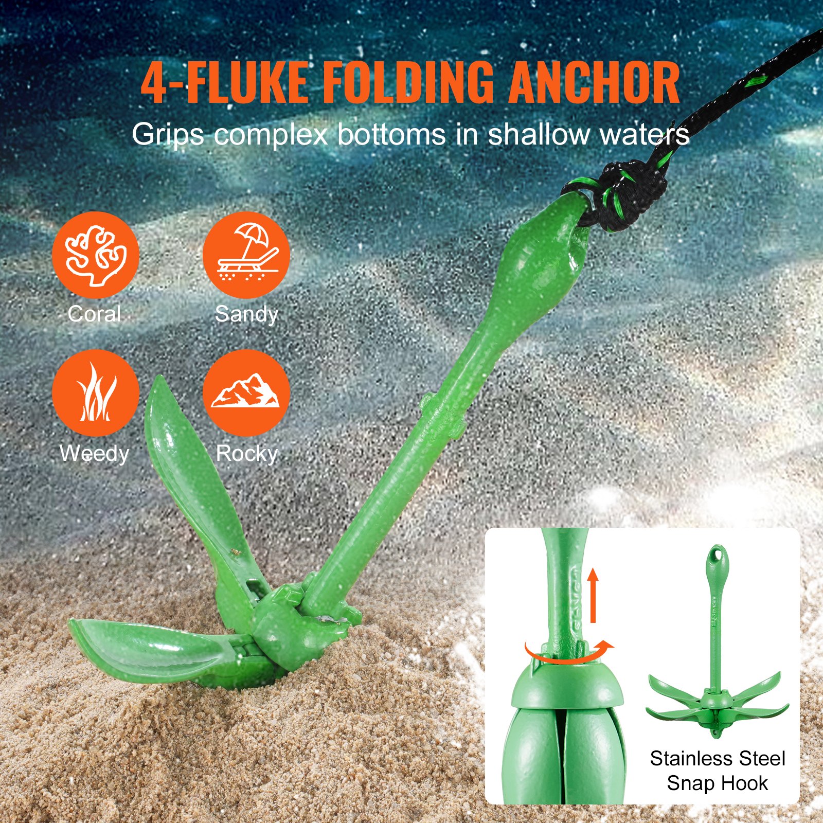 Kayak Anchor Kit, 3.5 Lb Paddle Board Anchor Kit With 26.2 Ft 8 M Rope And Buoy, Folding Small Boat Anchor With Storage Bag And Snap Hook, Kayak Accessories For Kayaks, Small Boats, Canoes - Image 4