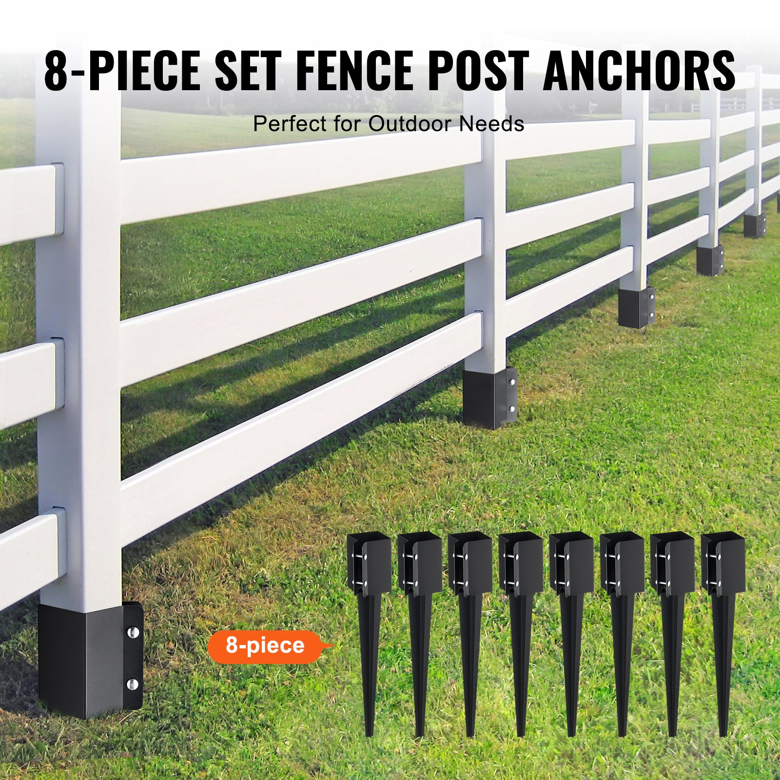 Fence Post Anchor Ground Spike, 8 Pack 24 X 4 X 4 Inches  61 X 10.2 X 10.2 Cm Outer Diameter Inner Diameter 3.5 X3.5 Inches   8.9 X 8.9 Cm