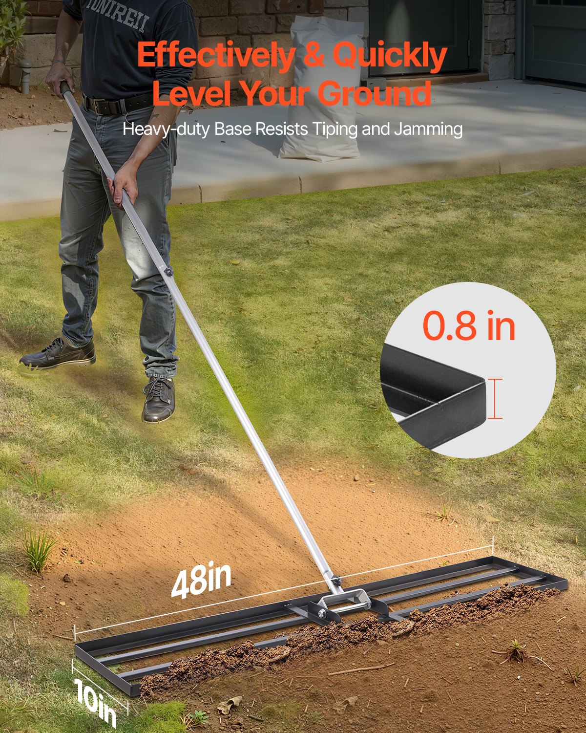 Lawn Leveling Rake, Lawn Leveler With 83.9 In Handle, 48x10 In Ground Plate, Rust-Resistant Carbon Steel Soil Leveler, 2 Heights Adjustable, Effort Saving Lawn Leveling Tool For Yard Golf Cou