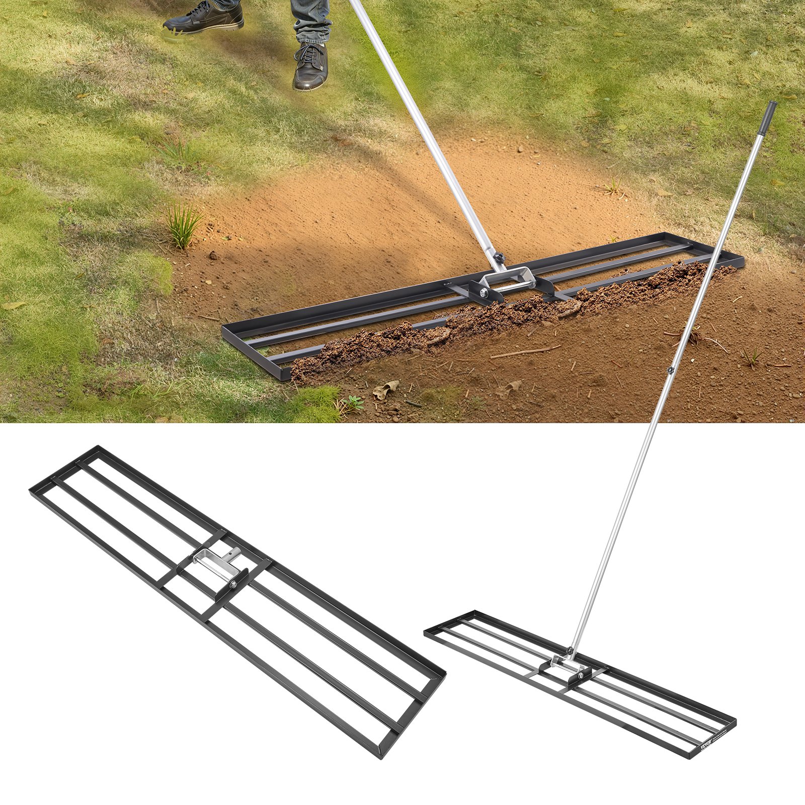 Lawn Leveling Rake, Lawn Leveler With 83.9 In Handle, 48x10 In Ground Plate, Rust-Resistant Carbon Steel Soil Leveler, 2 Heights Adjustable, Effort Saving Lawn Leveling Tool For Yard Golf Cou