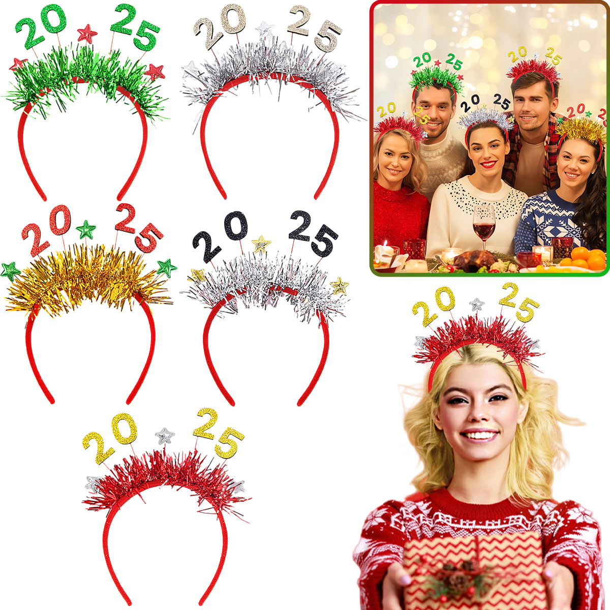 5 Packs Christmas Headbands New Year Hairband Xmas Glitter Hair HoopTinsel Hair Accessories For Christmas New Year Party Celebration Headdress Decorations W13617745 - Shop at LoveMi