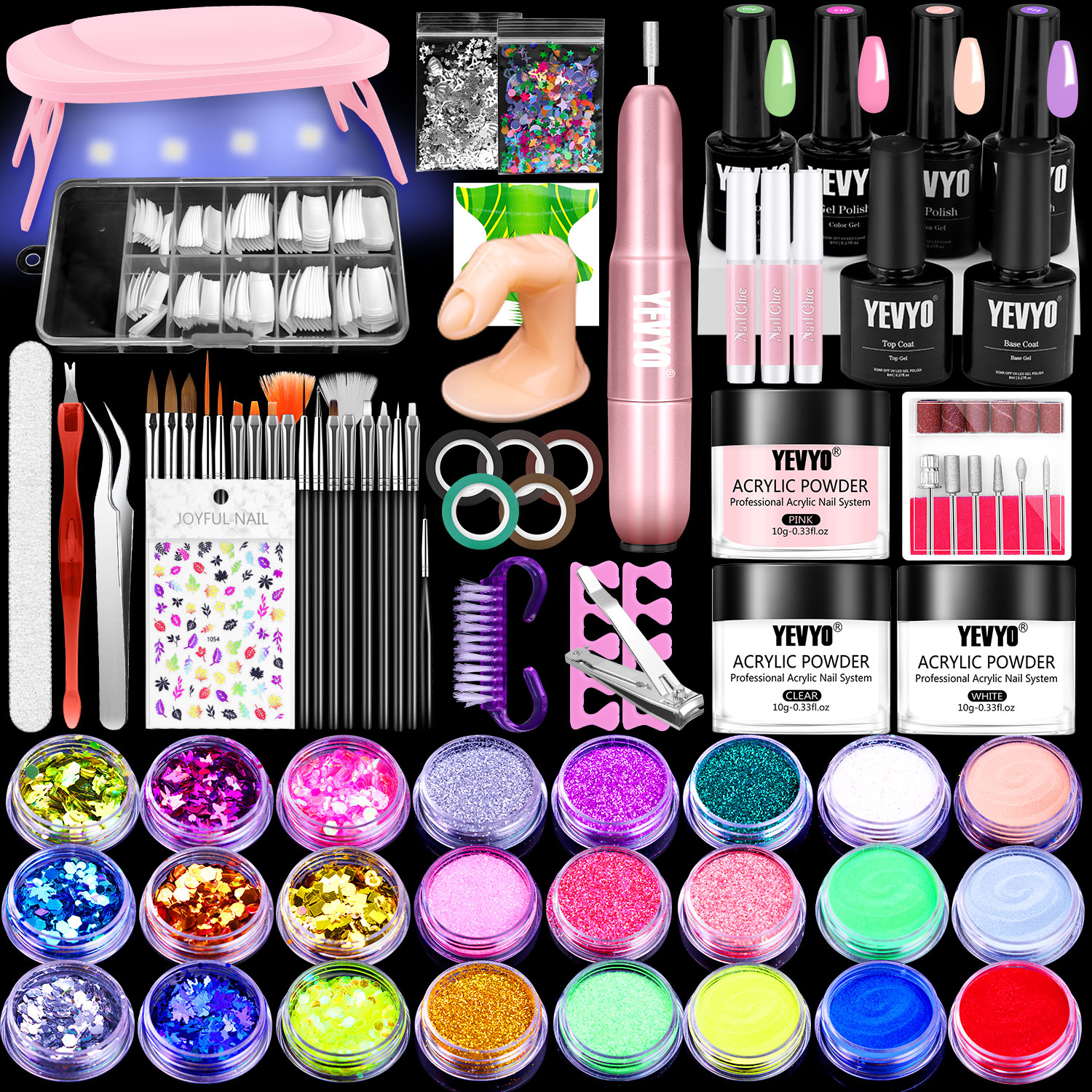 Acrylic Nail Kit With Drill, 4 Colors Gel Polish And UV Light Nail Kit, Birthday
