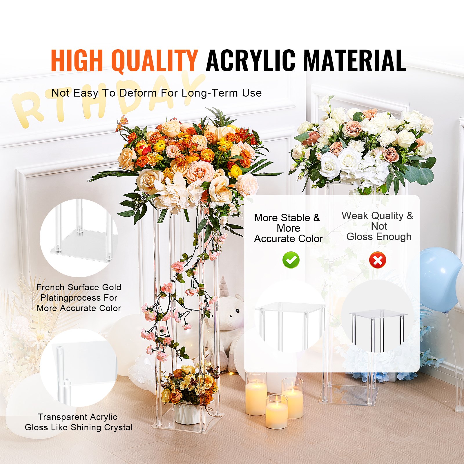 10PCS 23.6inch-60cm High Wedding Flower Stand, With Acrylic