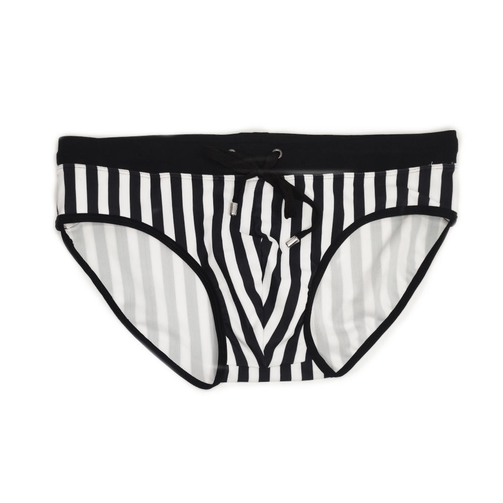 Men's Black And White Stripes Swim Briefs - Image 11