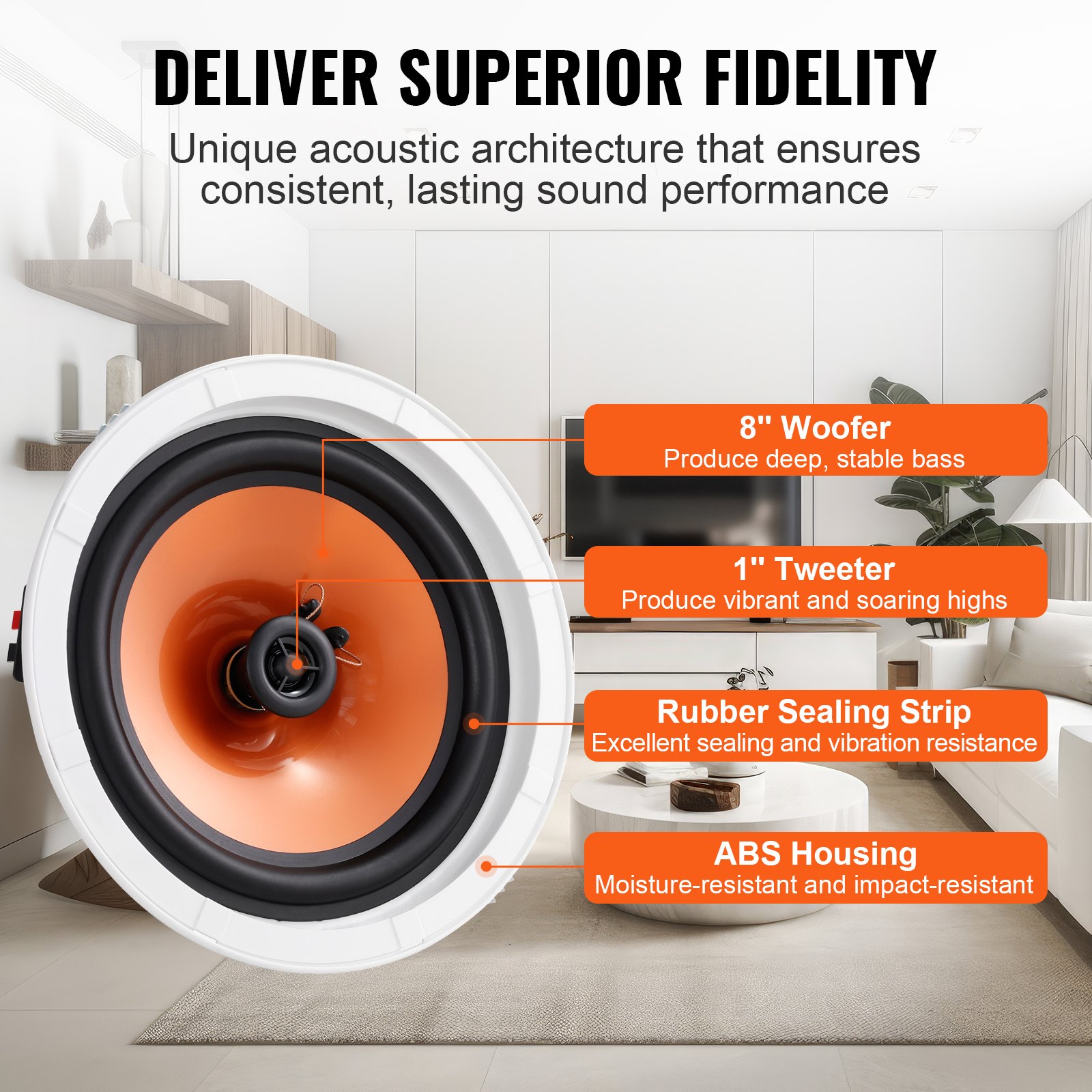 4 PCs 8 Inch In Ceiling Speakers, 100-Watts, Flush Mount Ceiling & In-Wall Speakers System With 8?Impedance 89dB… - 3