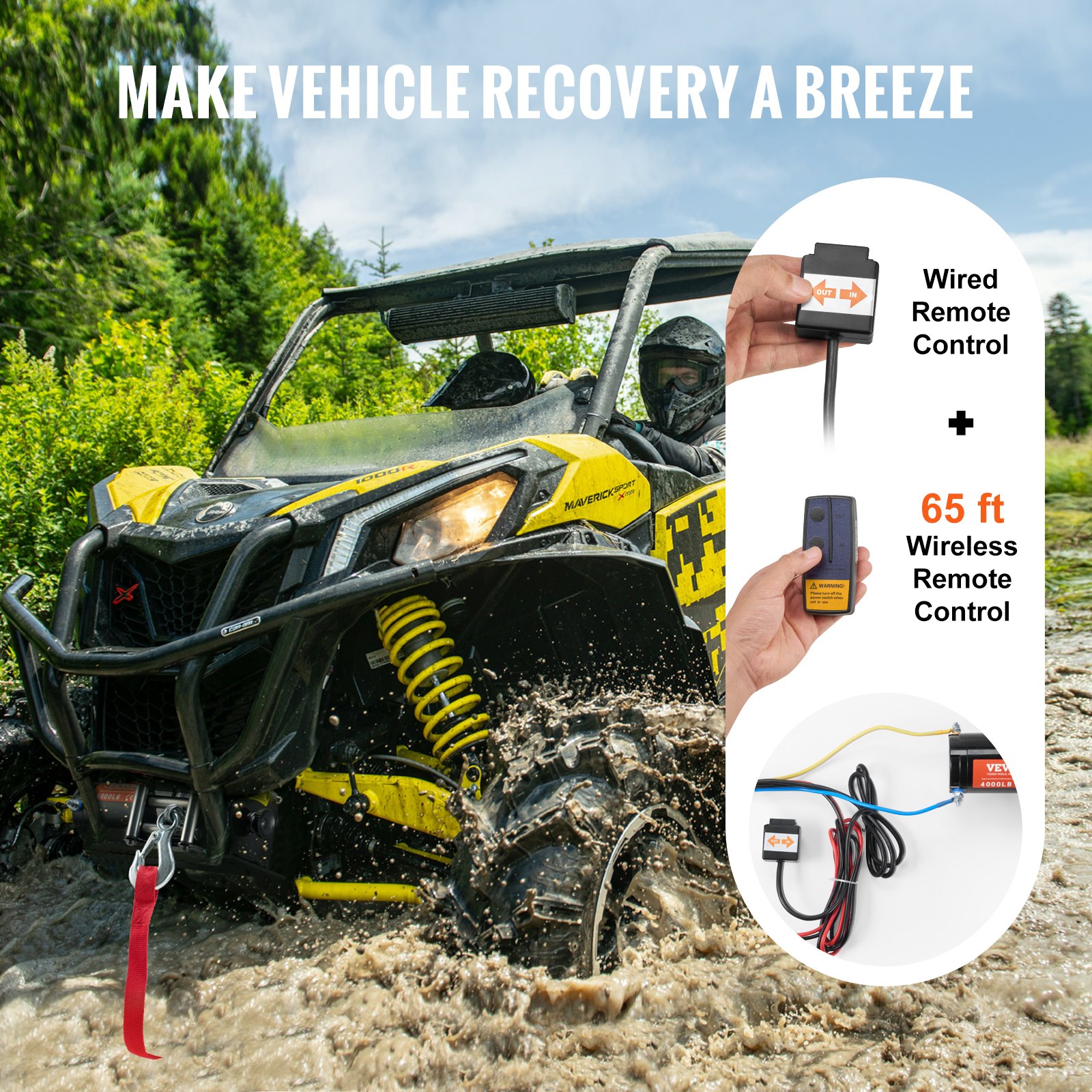 Electric Winch ATV UTV Steel Cable IP55 Waterproof Remote Control - 5