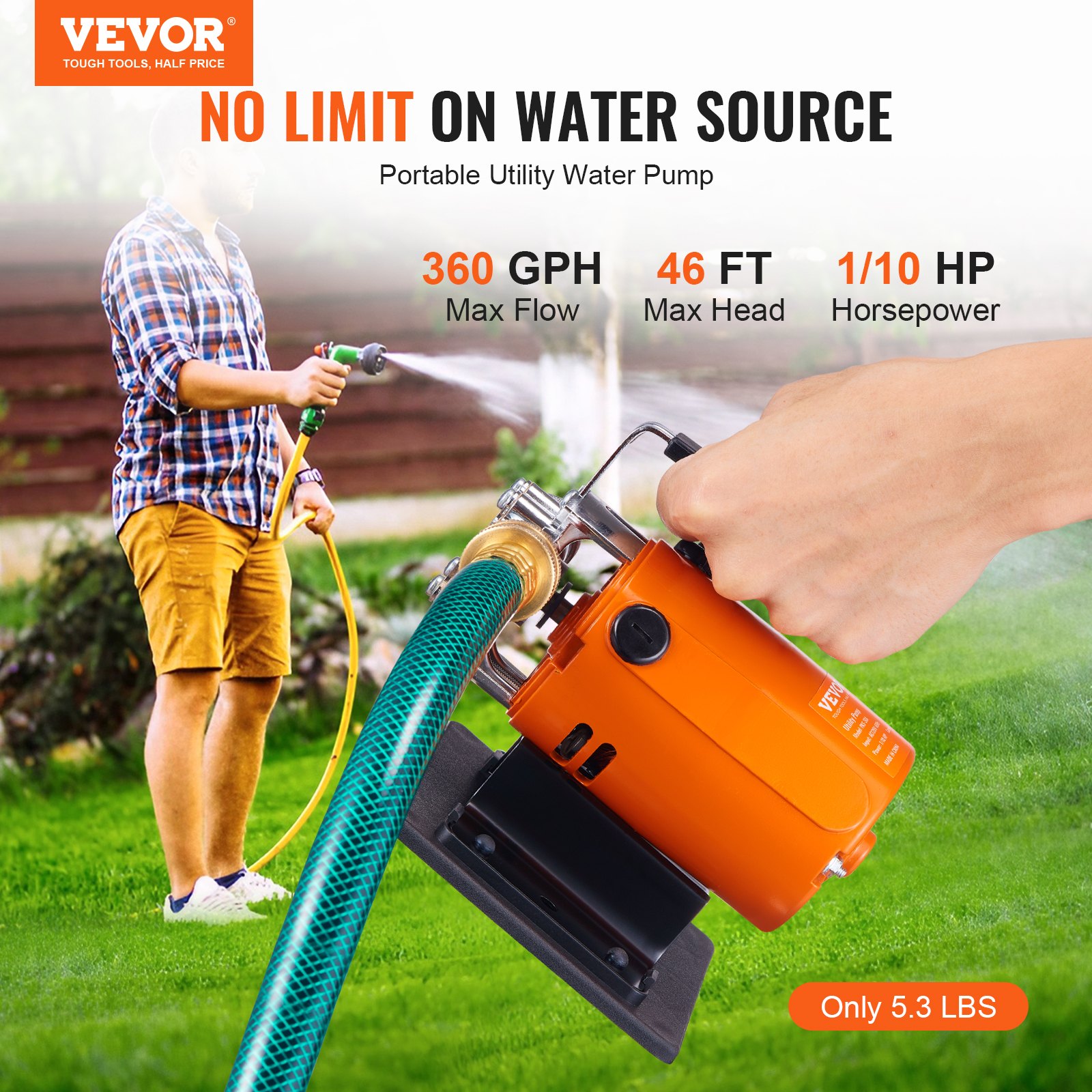 Water Transfer Pump, 120V AC 360 GPH 1/10 HP, Portable Electric Utility Pump With 6 Ft Suction Hose Kit… image 2