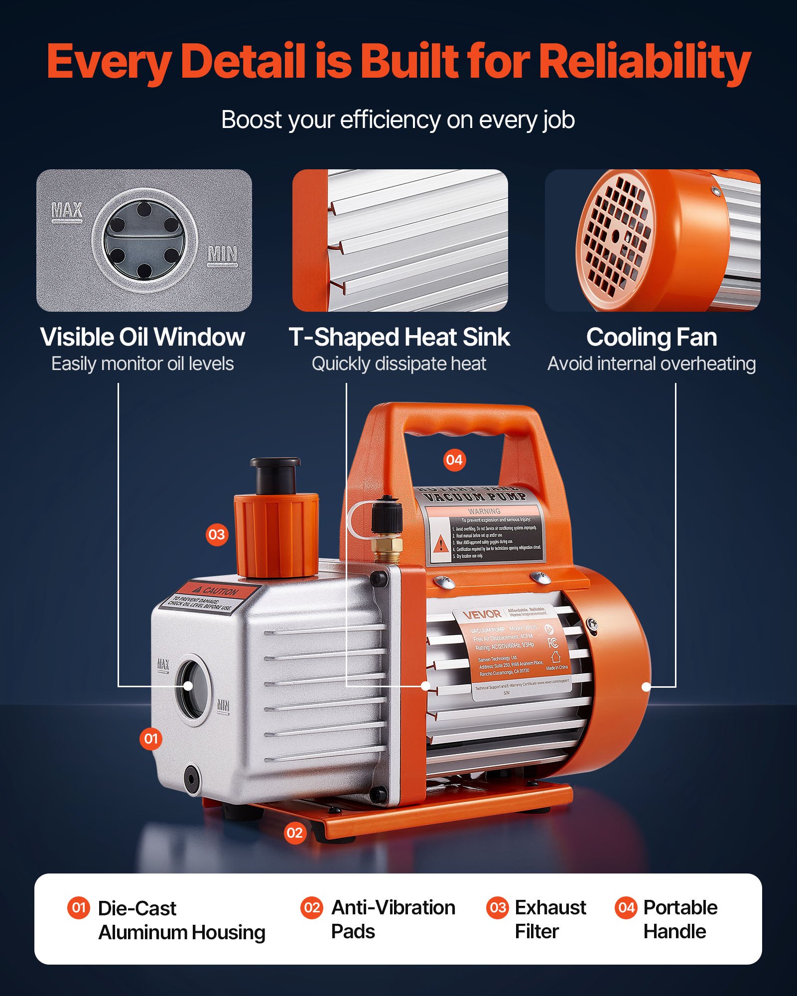 4 CFM 1/3 HP HVAC Single Stage Rotary Vane Vacuum Pump — photo 6