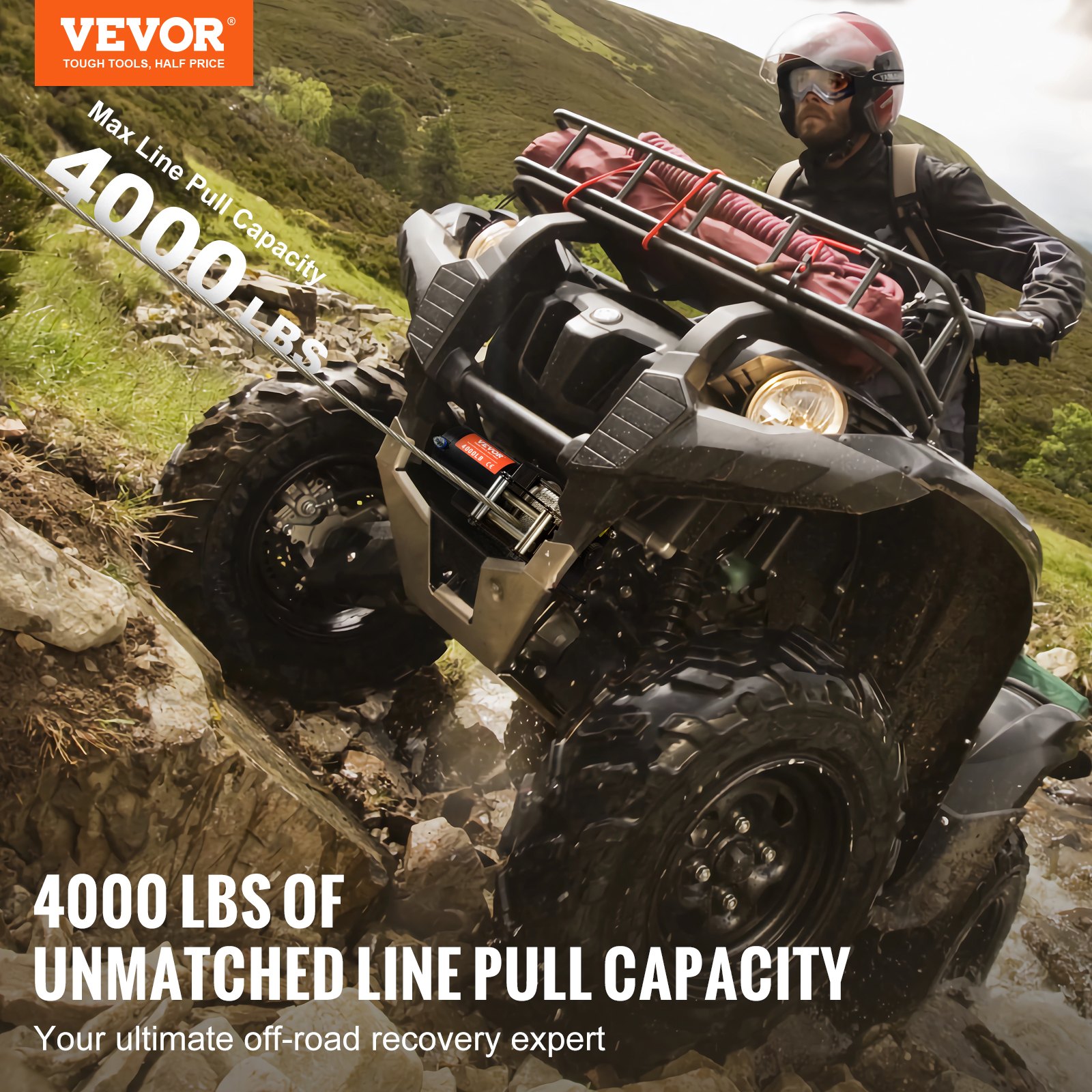 Electric Winch ATV UTV Steel Cable IP55 Waterproof Remote Control - 2