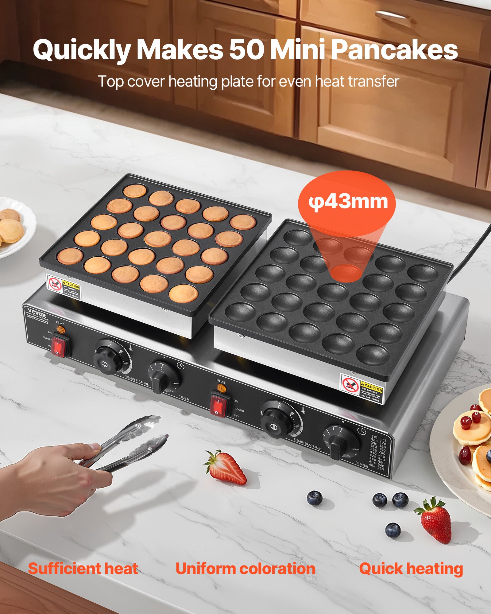50PCS Mini Dutch Pancake Maker Commercial Dorayaki Baker Non-stick 1800W image 2