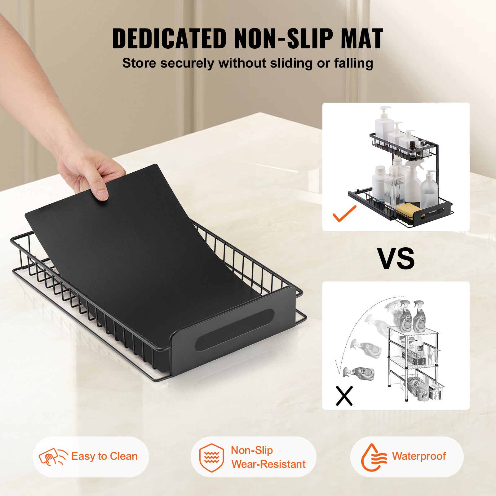 2-Tier 10.7"W X 14.2"D Pull Out Cabinet Under Sink Organizer 10.7"x14.2" Drawer Basket, 12.5"Wx15.5"Dx13"H Install Size For Cabinet
