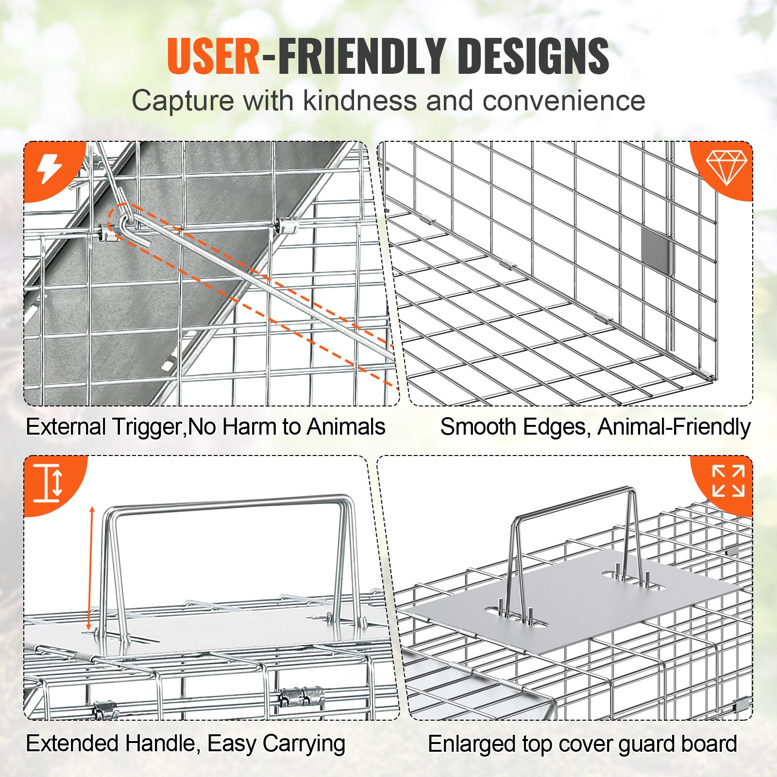 Live Animal Cage Trap, 31" X 10" X 12" Humane Cat Trap Galvanized Iron, Folding Animal Trap With Handle For Rabbits, Stray Cats, Squirrels, Raccoons, Groundhogs And Opossums image 3