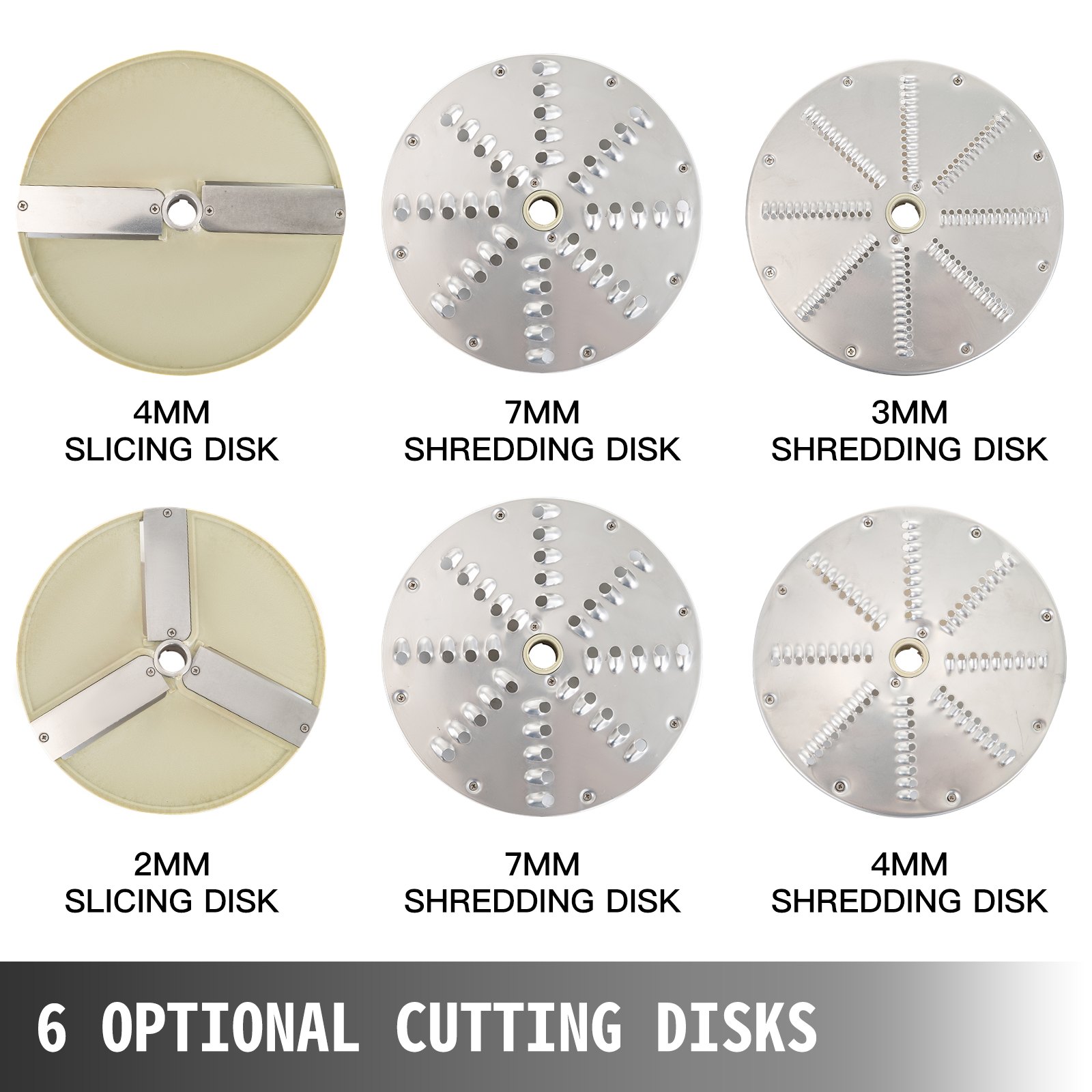 110V Commercial Food Processor 2 Feeding Holes, 550W Electric Vegetable Slicer 1600 RPM, Stainless Steel Vegetable Processor Detachable 6-blades, 3mm/4mm/7mm Shred, 2mm/4mm Slice — foto 4