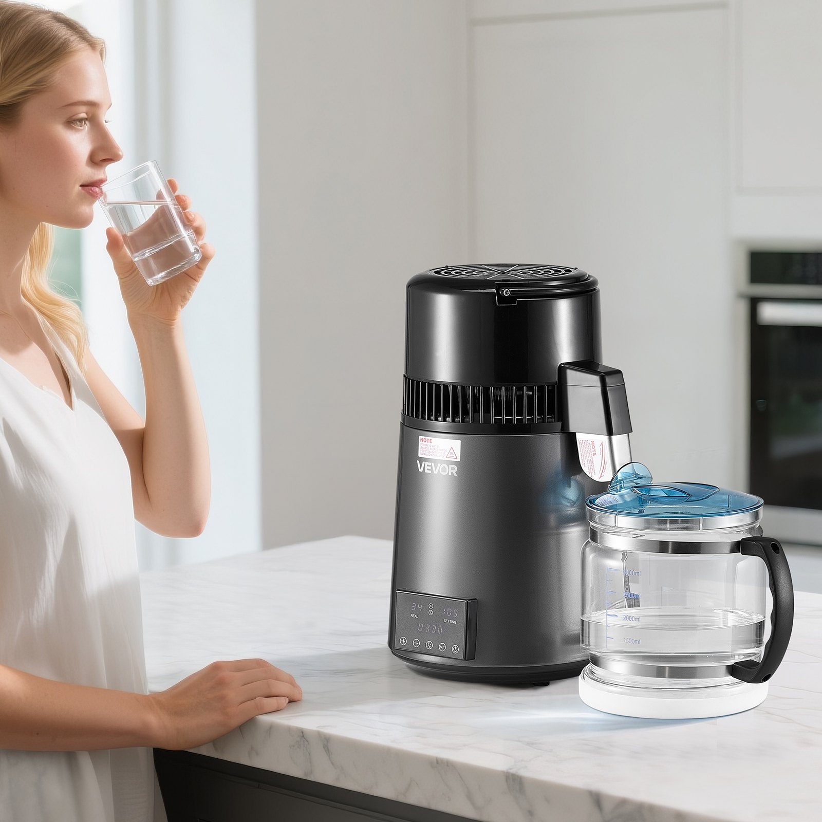 4L Water Distiller Home Countertop Purifier Machine 1750W Stainless Steel Glass