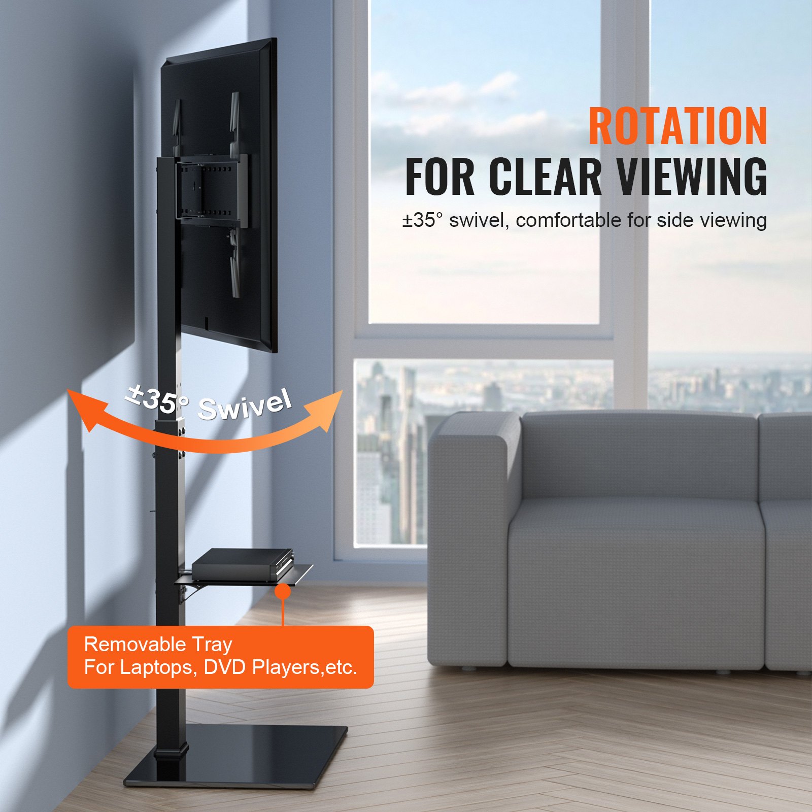 TV Stand Mount, Swivel Tall TV Stand For 32 To 85 Inch TVs, Height Adjustable Portable Floor TV Stand With Tempered Glass Base For Bedroom, Living Room_voghion.com