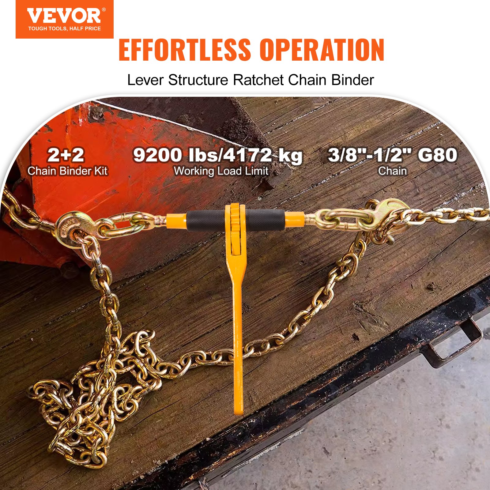 Chain And Binder Kit 3.8'-1.2' Ratchet Load Binder 3.8' X 10' Chain 2 Pack - 2