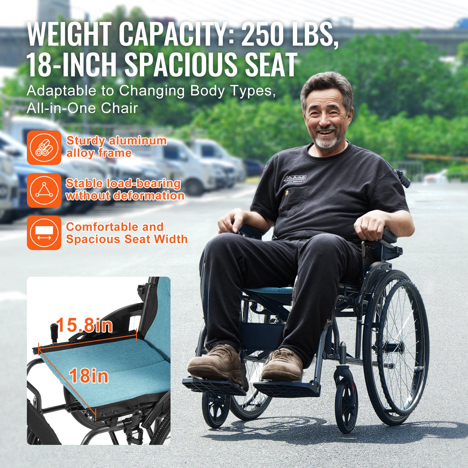 Wheelchair Aluminum Alloy Ultra-Lightweight 18-In Wide Seat 250lbs - Image 4