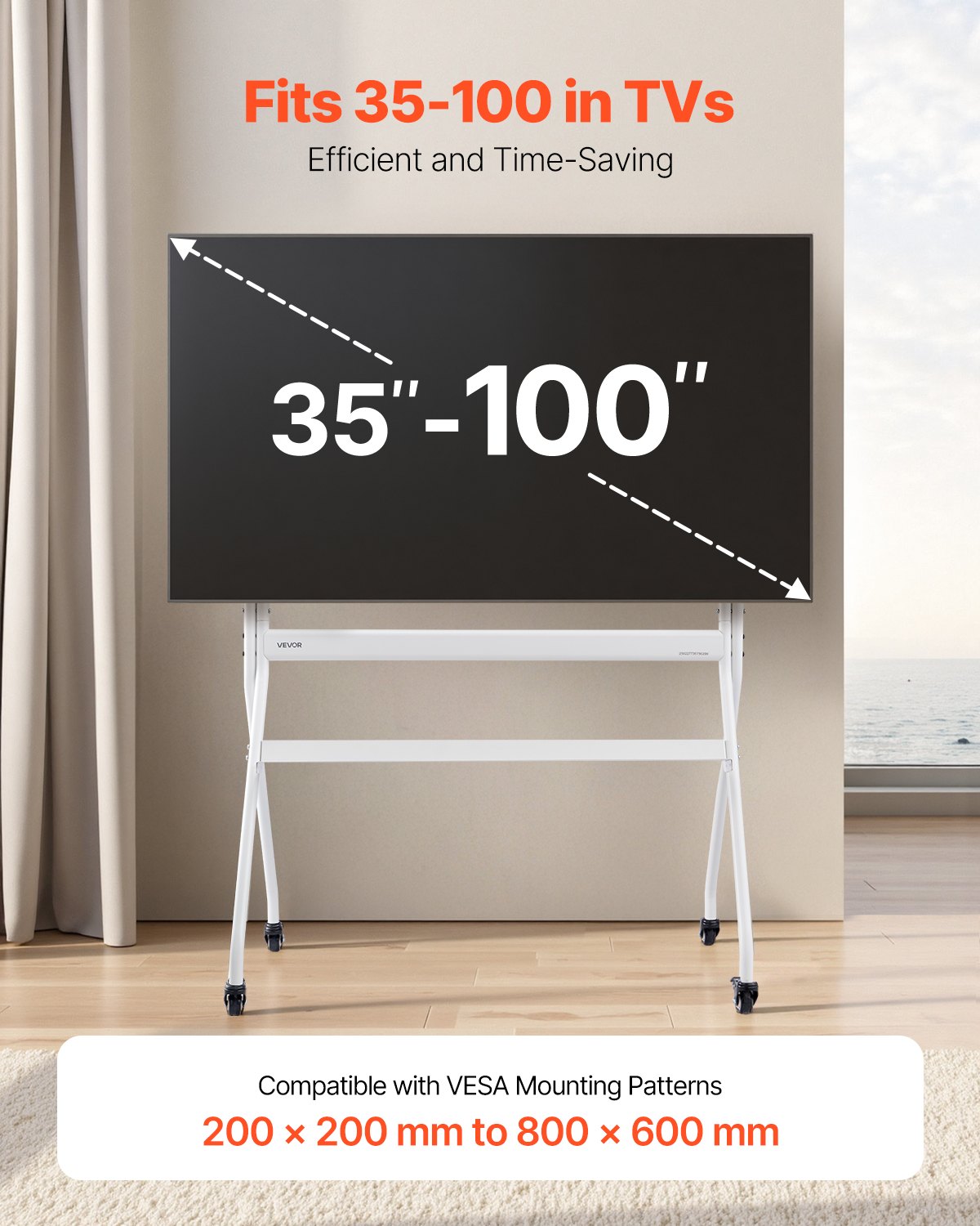 Rollbarer TV-Ständer, mobiler TV-Wagen für 35-100 Zoll LED/LCD/OLED Flach-/Curved-Fernseher, tragbarer Monitorständer mit Rollen, Tragkraft bis zu 90 kg, für Wohnzimmer, Schlafzimmer, Büro, Außenbereich, max. VESA 800x600 mm_voghion.com