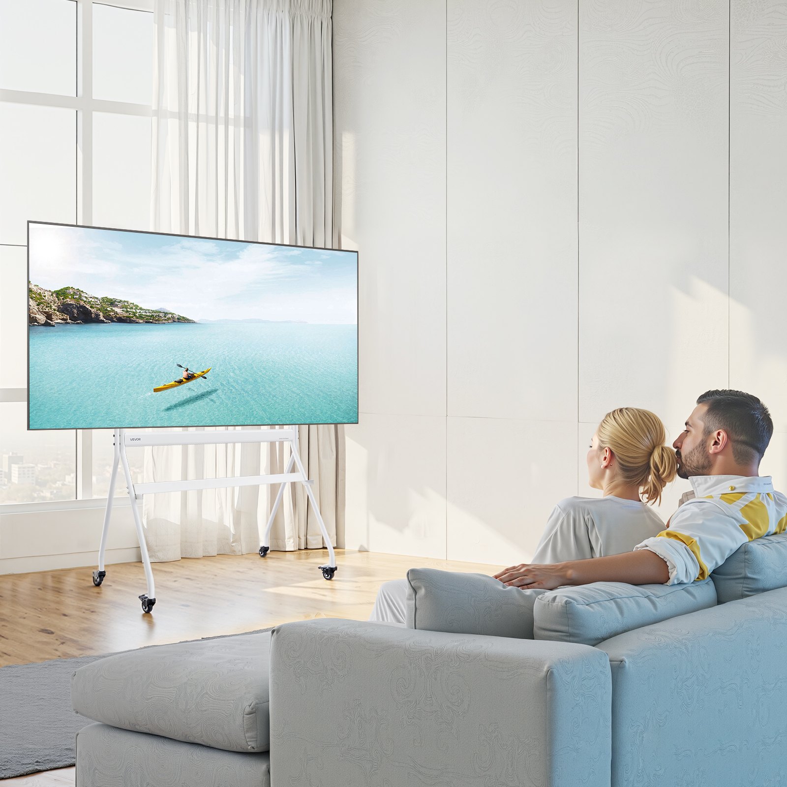 Rollbarer TV-Ständer, mobiler TV-Wagen für 35-100 Zoll LED/LCD/OLED Flach-/Curved-Fernseher, tragbarer Monitorständer mit Rollen, Tragkraft bis zu 90 kg, für Wohnzimmer, Schlafzimmer, Büro, Außenbereich, max. VESA 800x600 mm_voghion.com