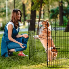 Dog Playpen 8 Panels Foldable Metal Dog Exercise Pen With Pad Cover 30"H - Black - View 1