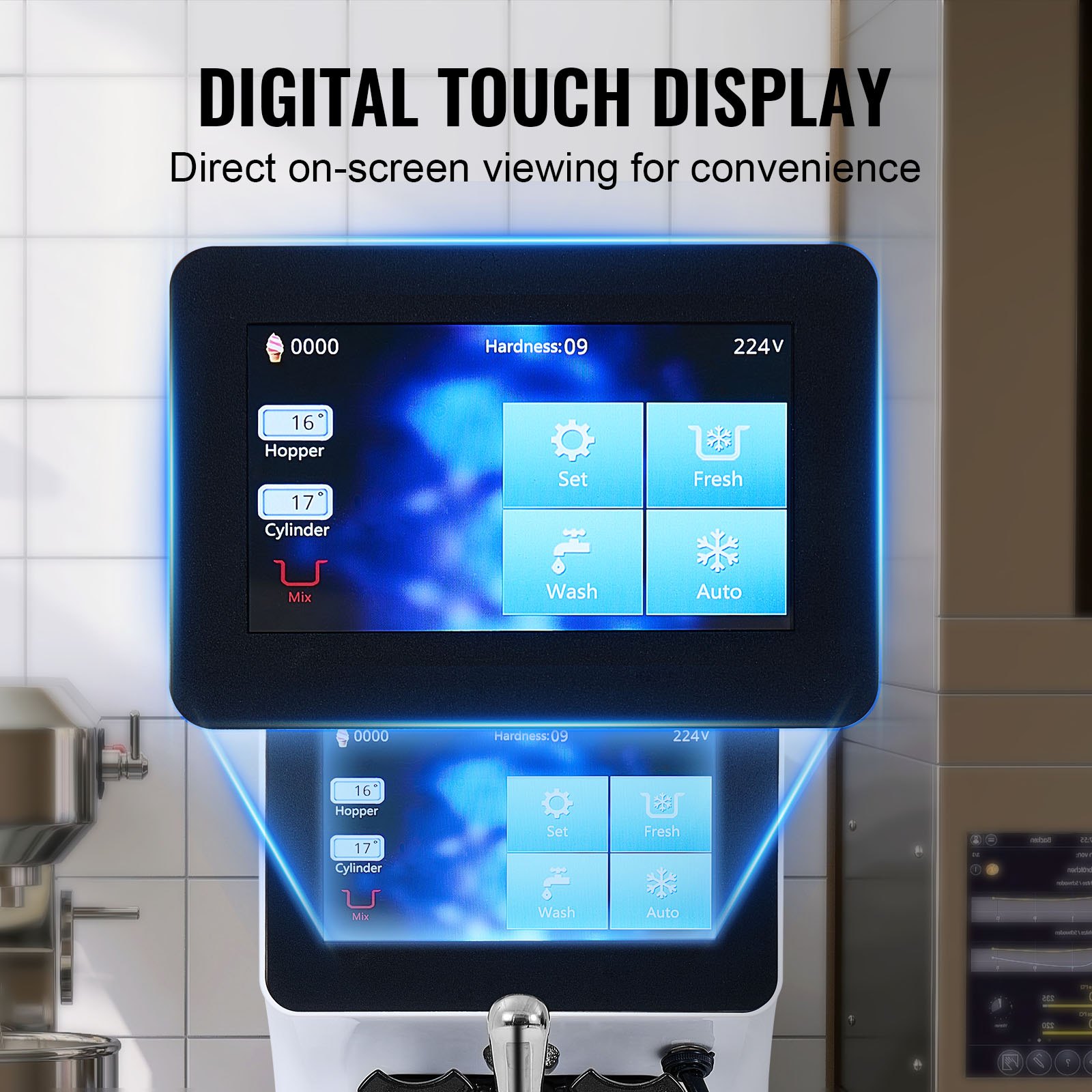 Commercial Ice Cream Machine, 10.6 QT/H Yield, 1000W Single Flavor Countertop Soft Serve Ice Cream Maker, 4L Hopper 1.6L Cylinder, Touch Screen Auto Clean Pre-cooling, For Restaurant Snack Bar