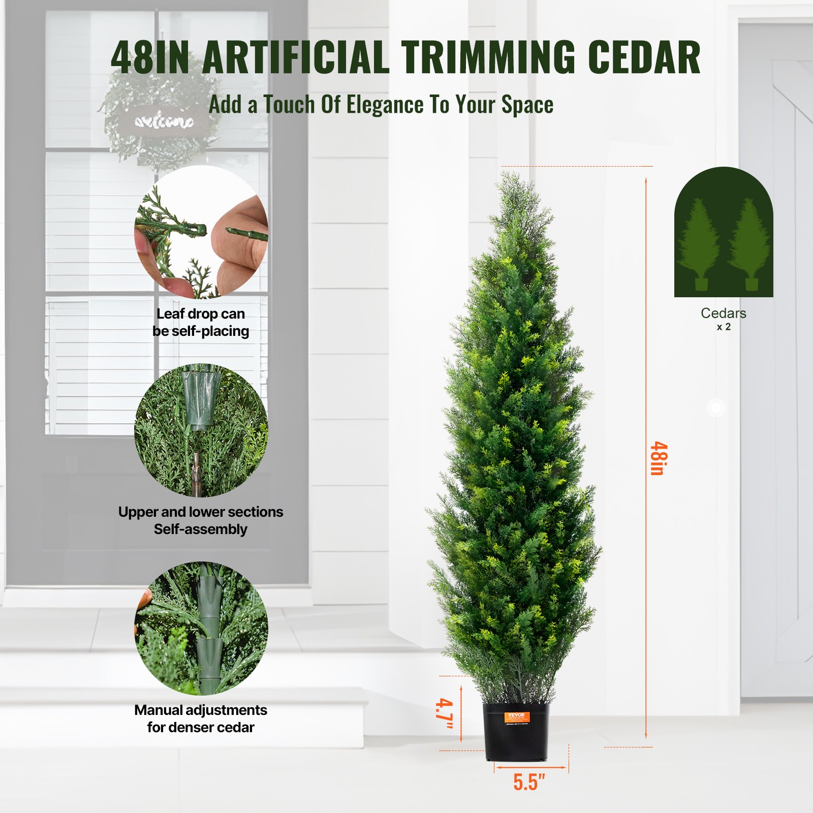 2 Pack 4' Artificial Cedar Topiary Tree Faux Plant UV Decor In/Outdoor - 3