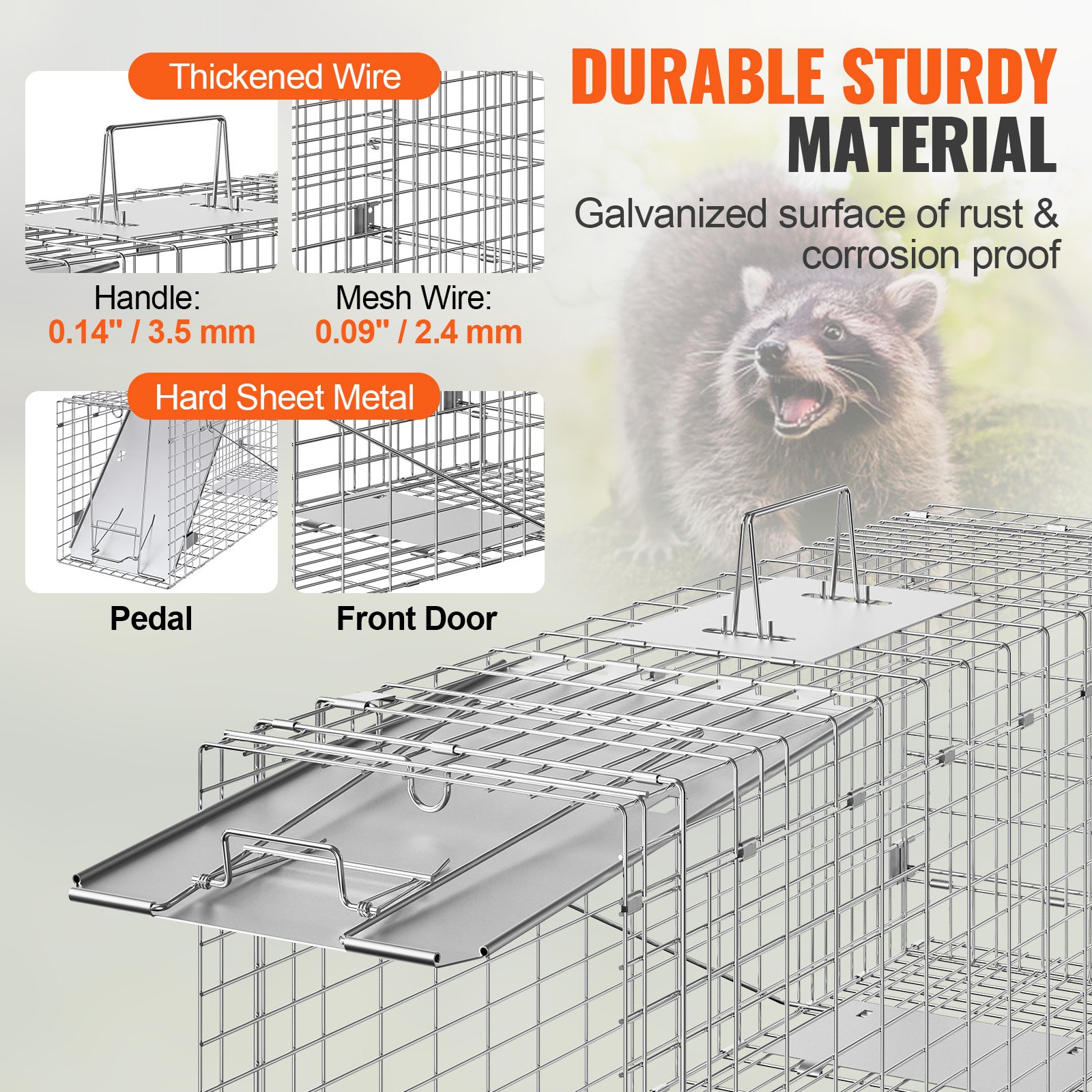 Live Animal Cage Trap, 31" X 10" X 12" Humane Cat Trap Galvanized Iron, Folding Animal Trap With Handle For Rabbits, Stray Cats, Squirrels, Raccoons, Groundhogs And Opossums image 4