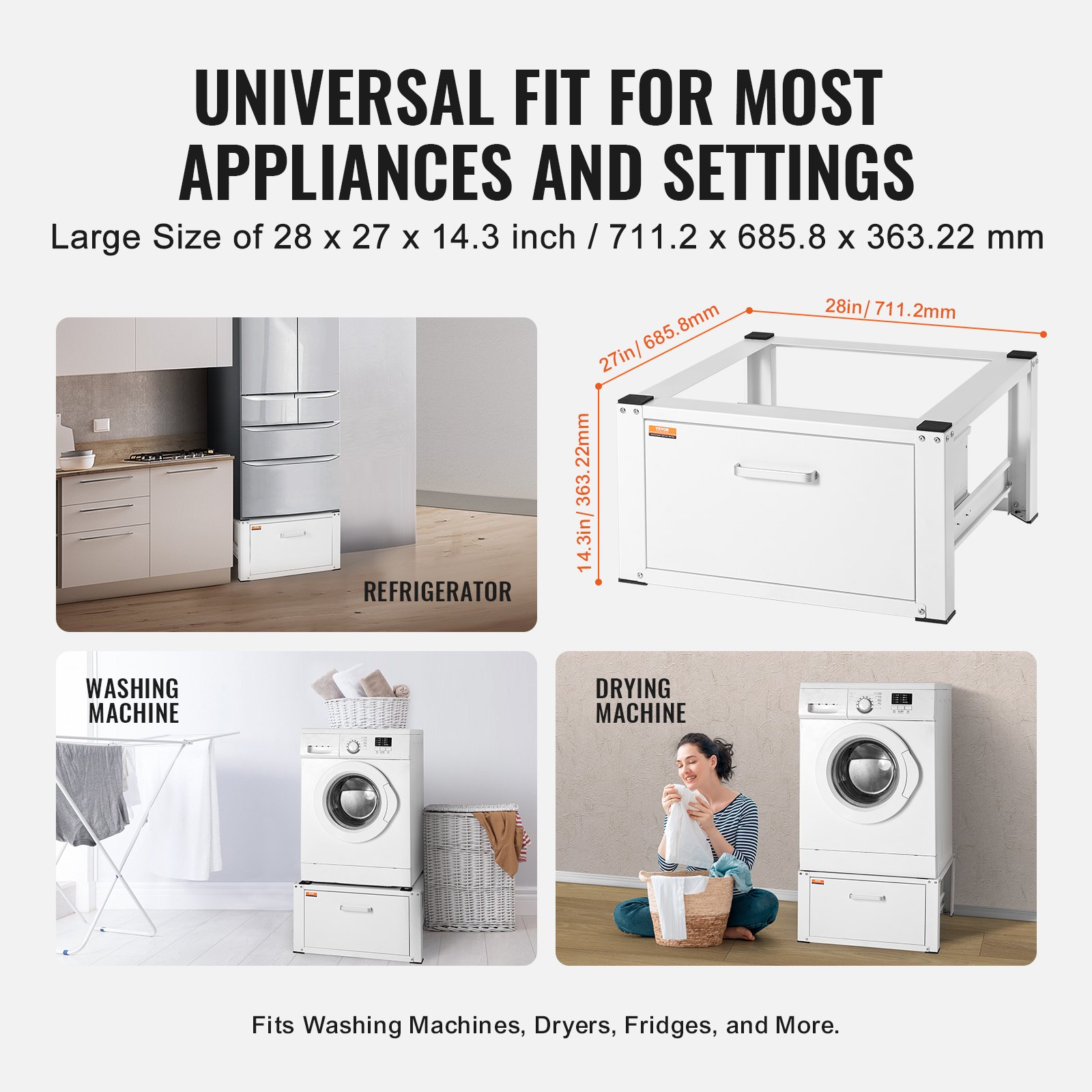 Laundry Pedestal 27" Wide 14.4" Height, Washer And Dryer Base Stand Platform Universal Fit 660lbs… image 4