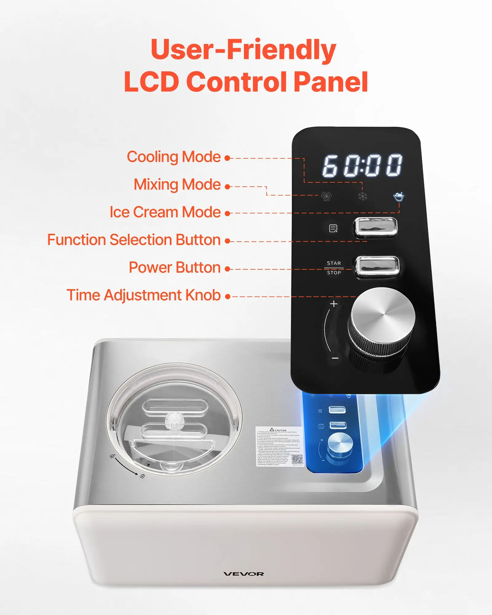 2 Quart Automatic Ice Cream Maker With Built-in Compressor No Pre-freezing