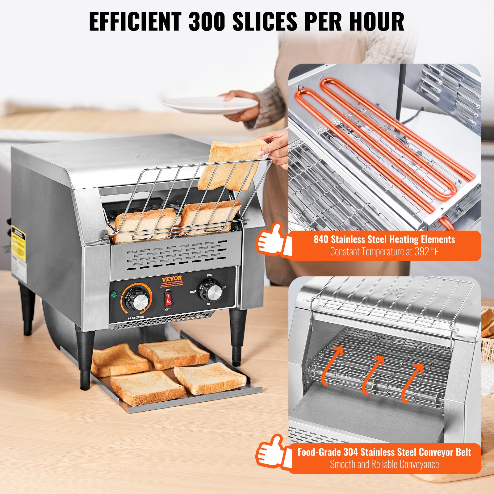 Commercial Conveyor Toaster, 300 Slices/Hour Conveyor Belt Toaster, Heavy Duty Stainless Steel Commercial Toaster Oven, Electric  Restaurant Commercial Toaster For Toast Bun, Bagel, Bread — foto 2
