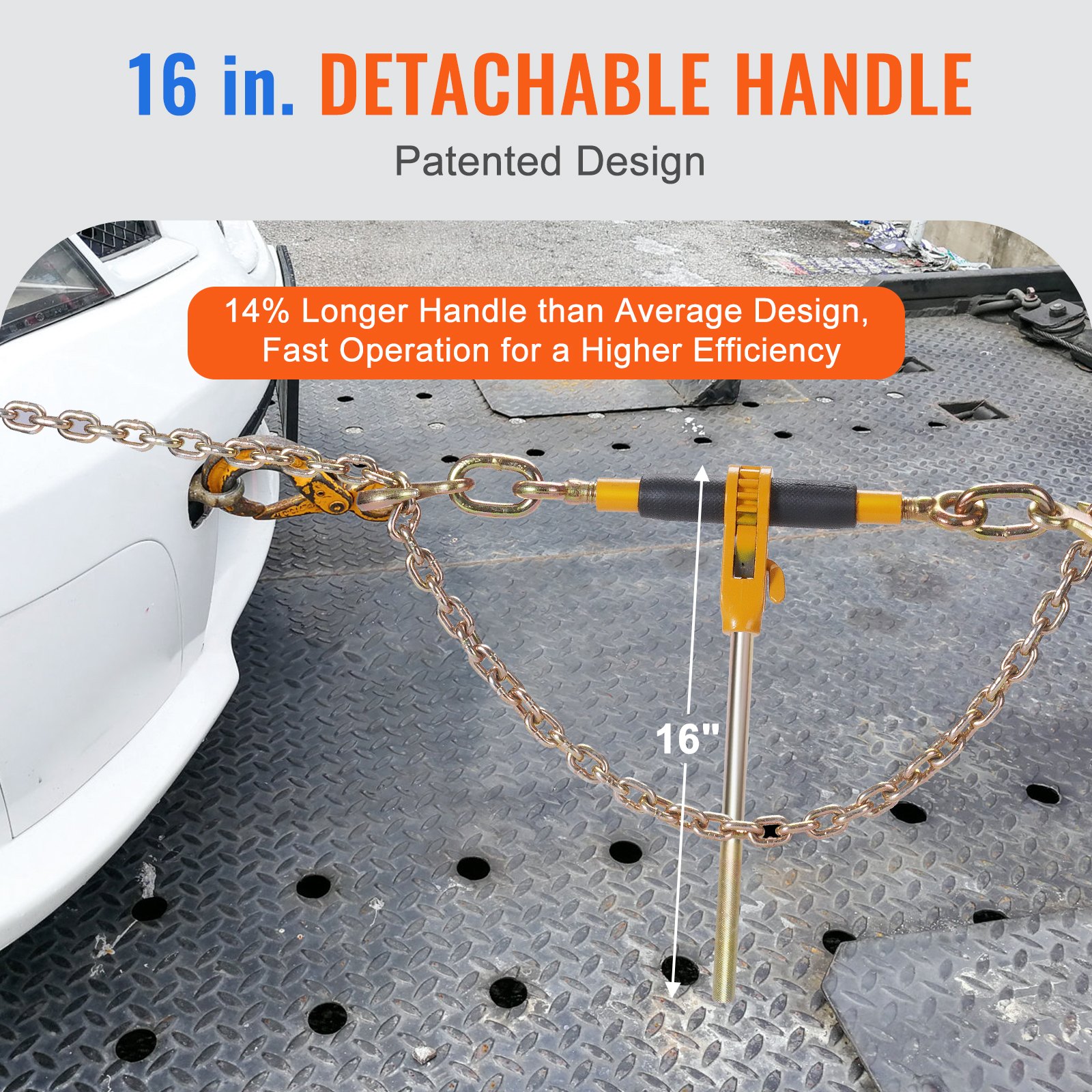 Vevor chain binders installed on flatbed semi trailer securing heavy equipment load