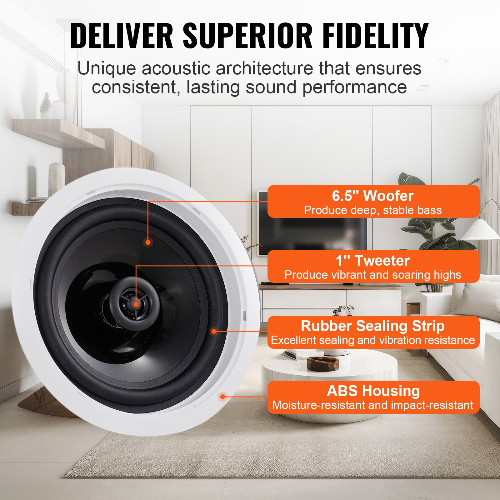 4 PCs 6.5” Bluetooth In Ceiling Speakers, 150W, Flush Mount Ceiling & In-Wall Speaker System With 8ΩImpedance 89dB Sensitivity, For Home Kitchen Living Room Bedroom Or Covered Outdoor Porches