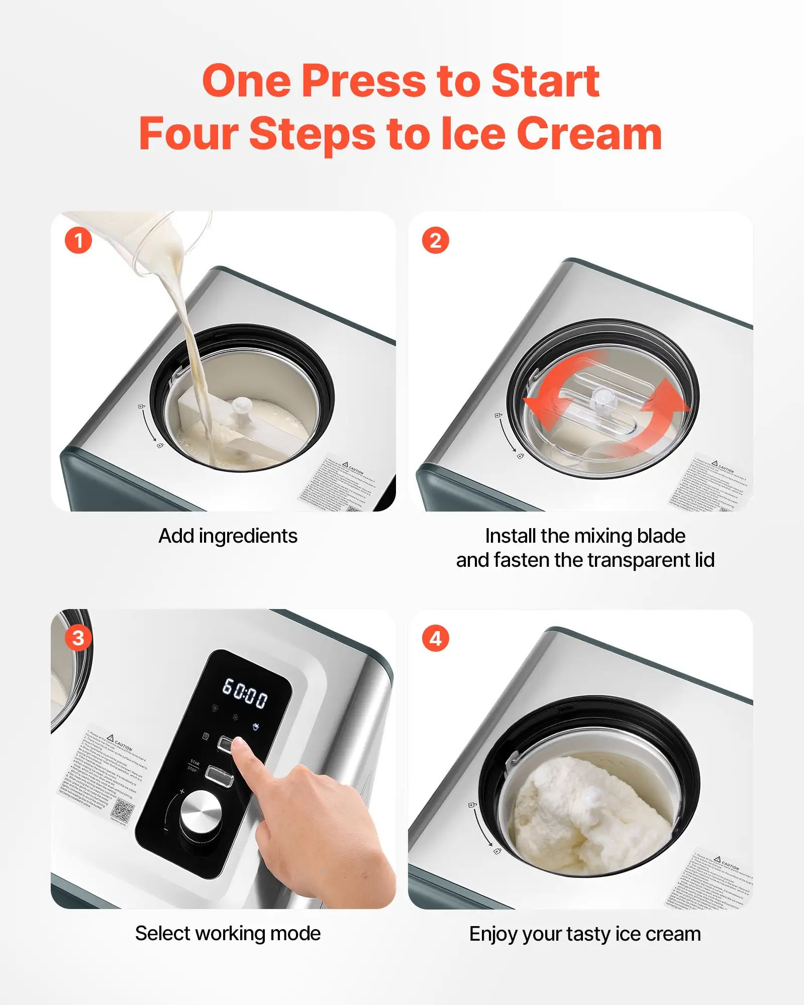 1.5 QT Automatic Ice Cream Maker With Built-in Compressor No Pre-freezing