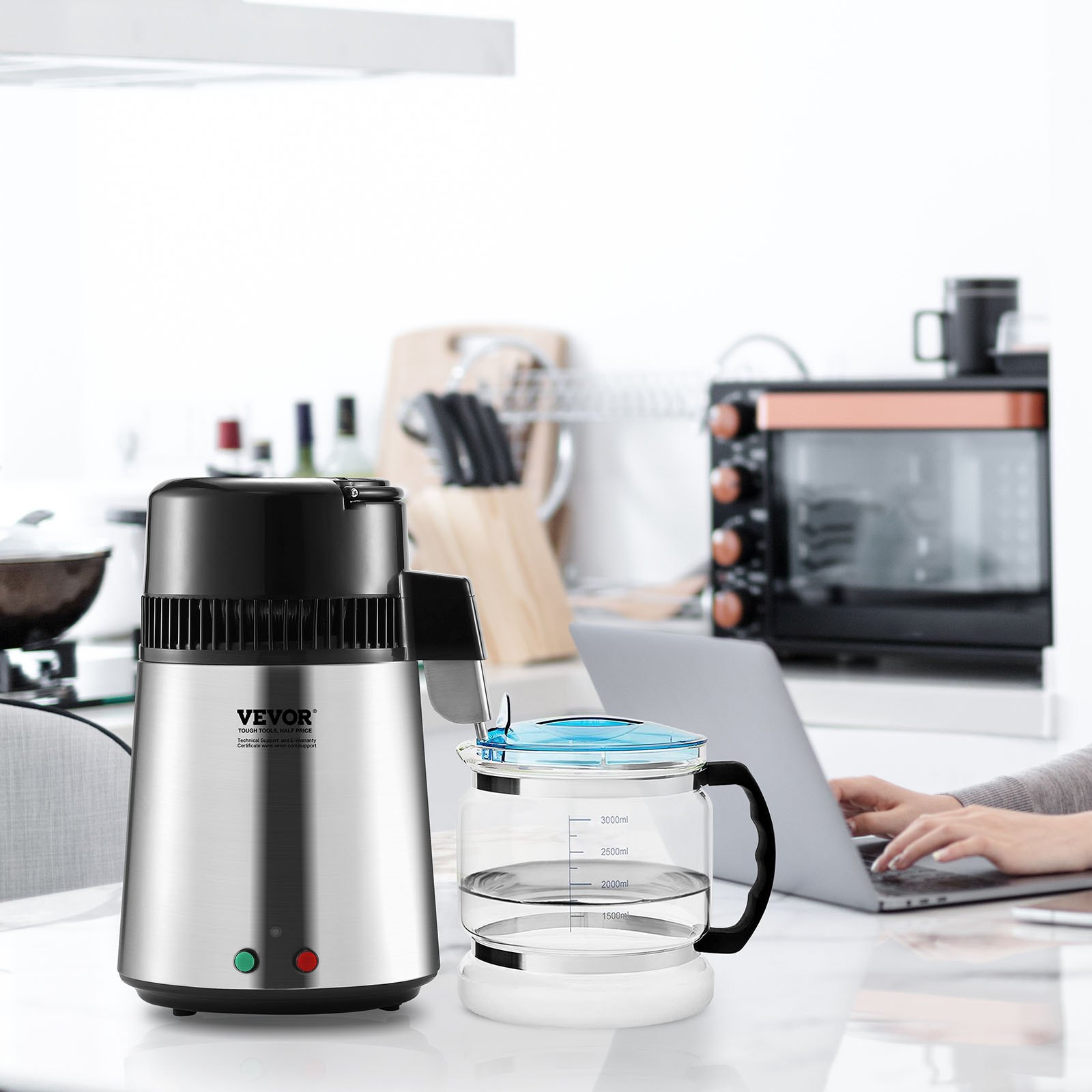 Water Distiller, 4L 1.05 Gallon Pure Water Purifier Filter For Home Countertop, 750W Distilled Water Maker, Stainless Steel Interior Distiller Water M