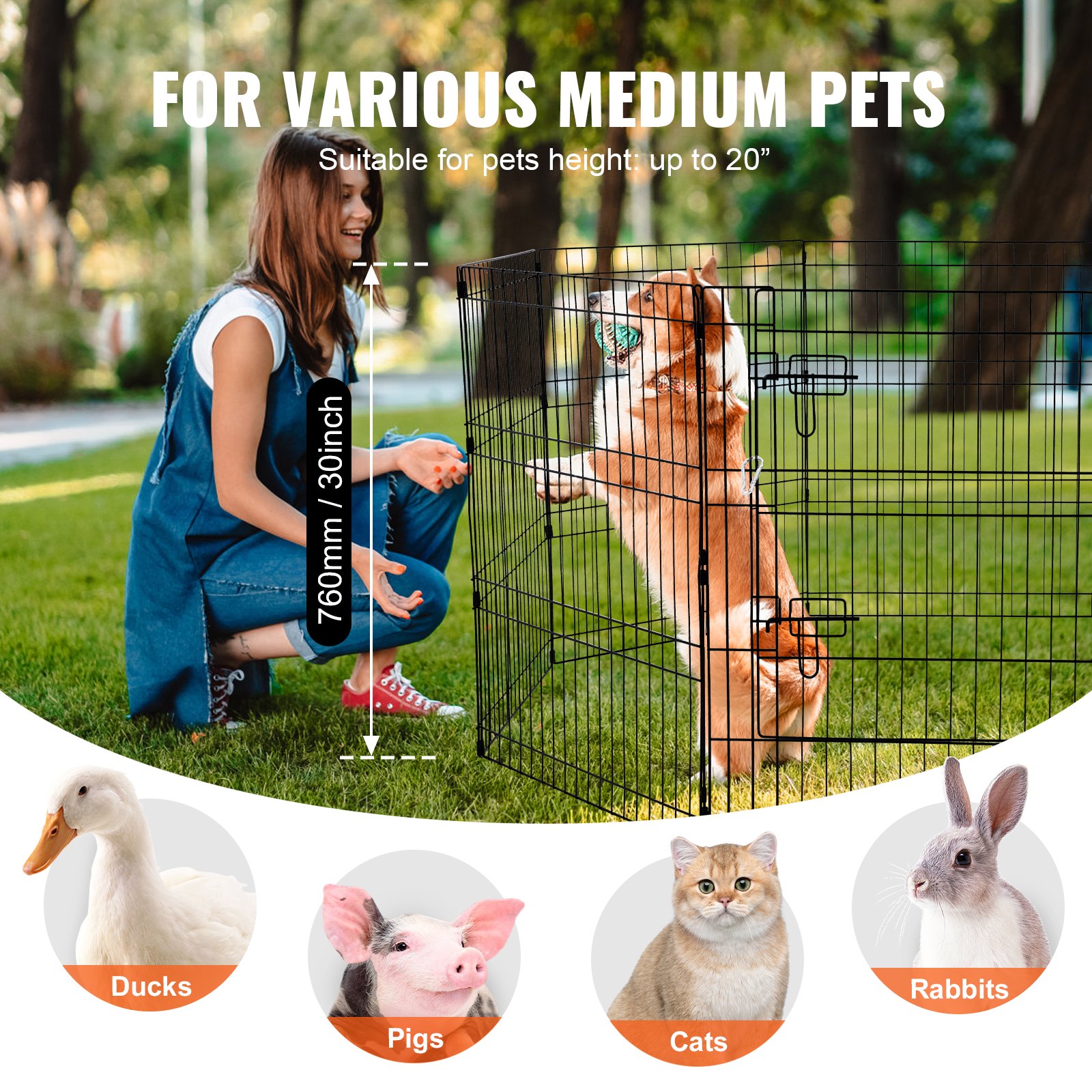 Dog Playpen 8 Panels Foldable Metal Dog Exercise Pen With Pad Cover 30"H
