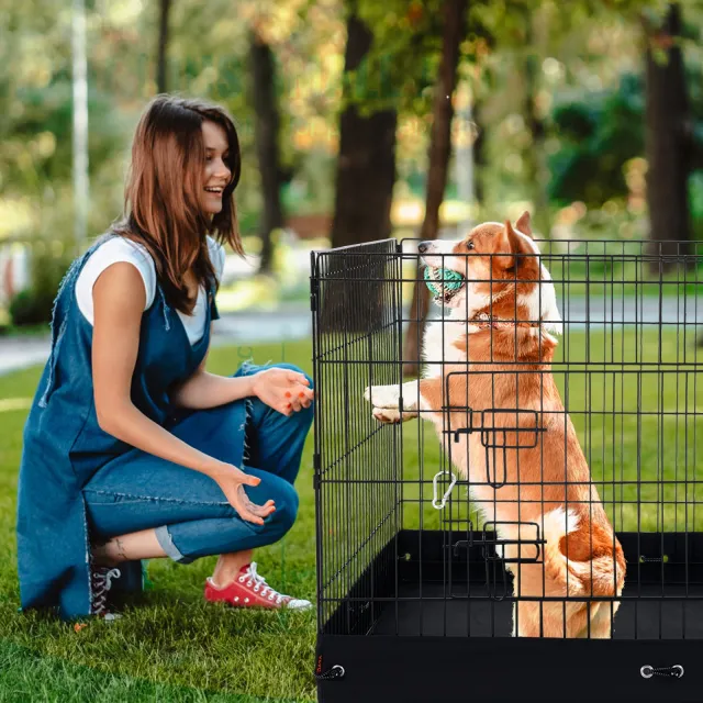 Dog Playpen 4 Panels Foldable Metal Dog Exercise Pen With Bottom Pad Cover Black - Shop at LoveMi
