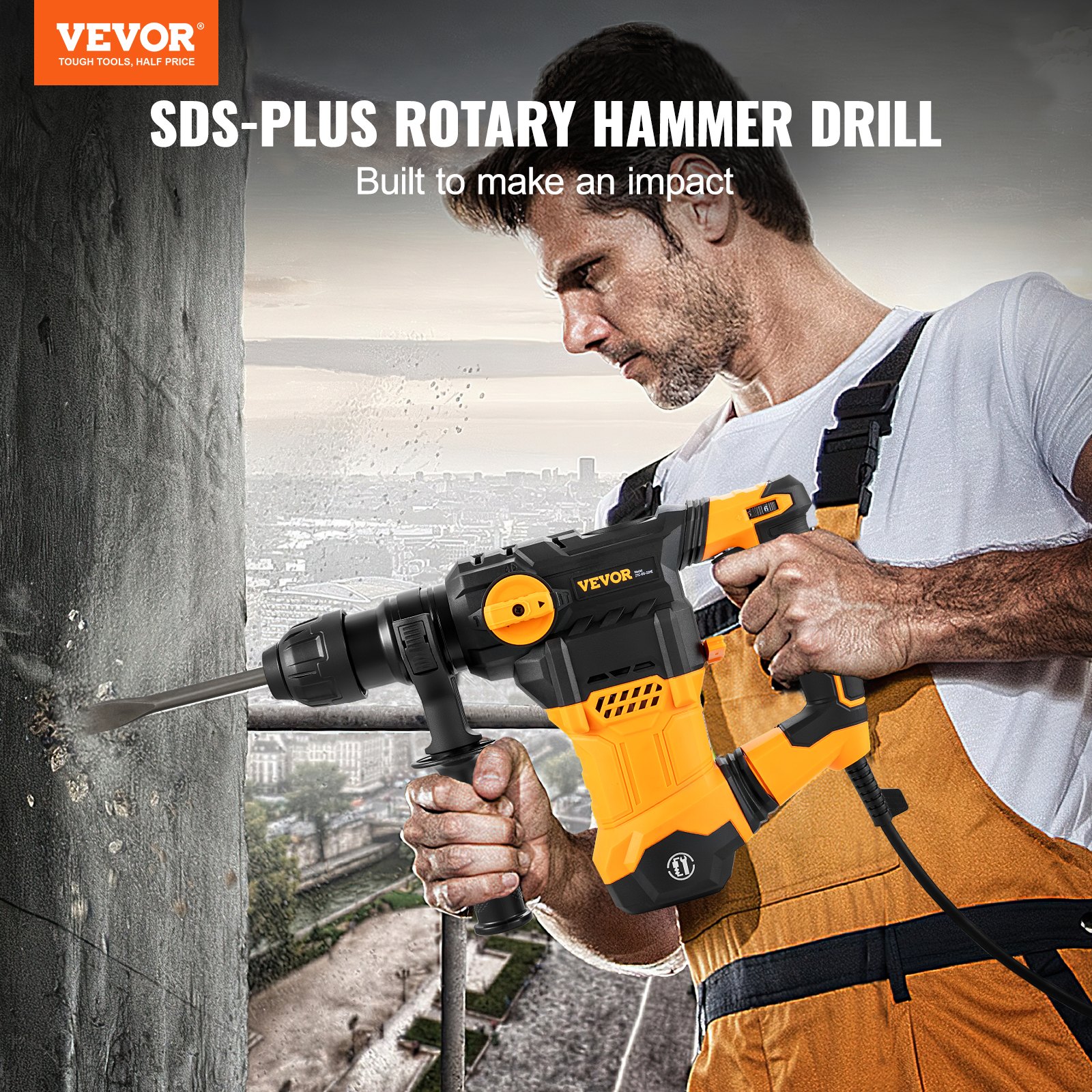 Rotary Hammer Drill Corded Drills 1-1'4' 4 Modes SDS-Plus Chipping Hammers - 2