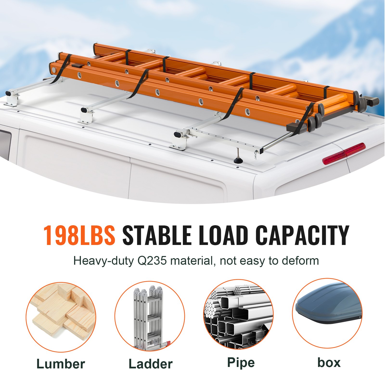 Trailer Ladder Rack, 56-inch  3 Crossbars Ladder Roof Rack, Heavy-duty Steel Van Roof Ladder Rack, 90 Kg Capacity Each Bar Van Ladder Rack With Cargo Roller, Fit For Ford Transit Custom 2013-2024