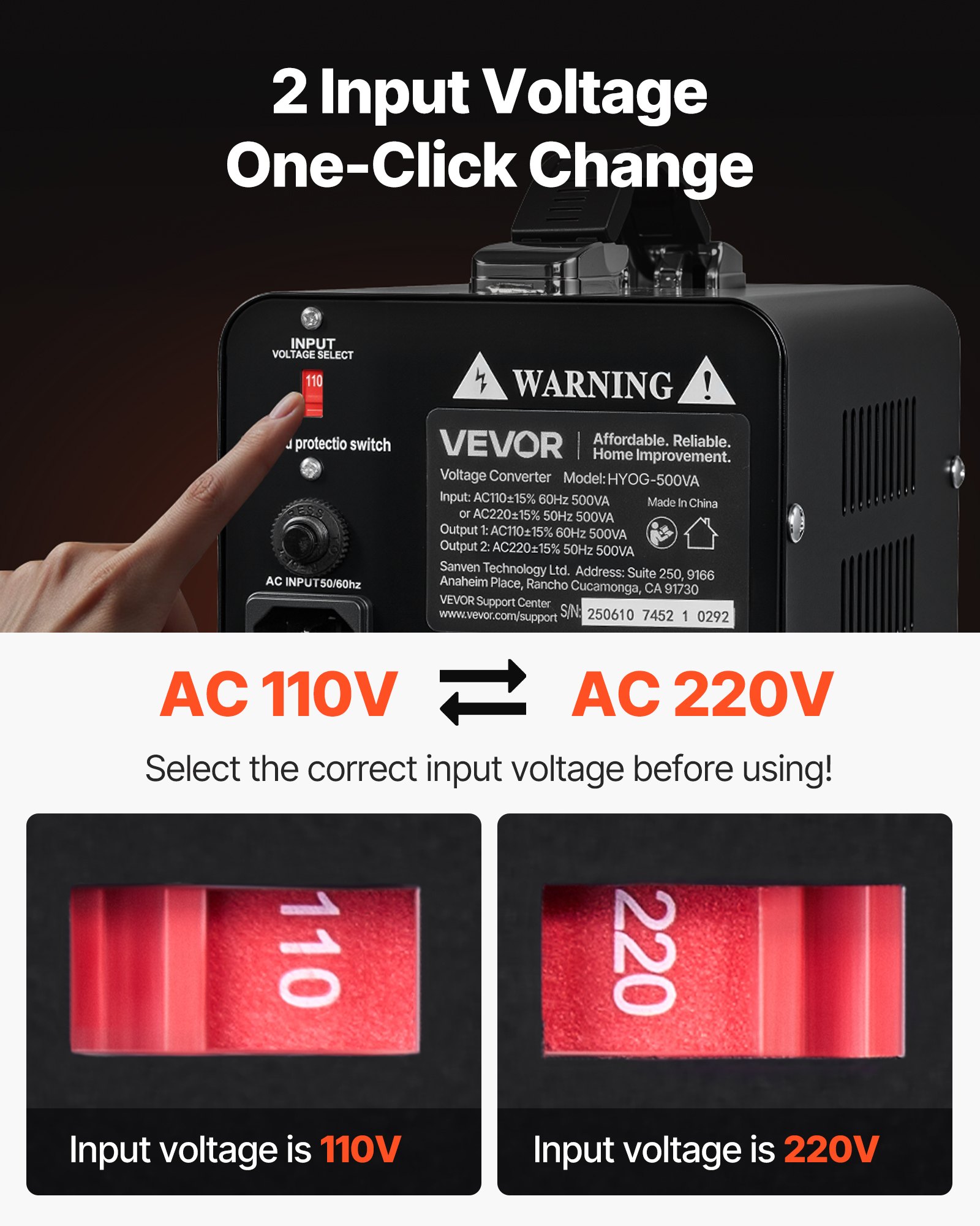 Voltage Converter Transformer 500VA Step Up/Down 110V To 220V/220V To 110V