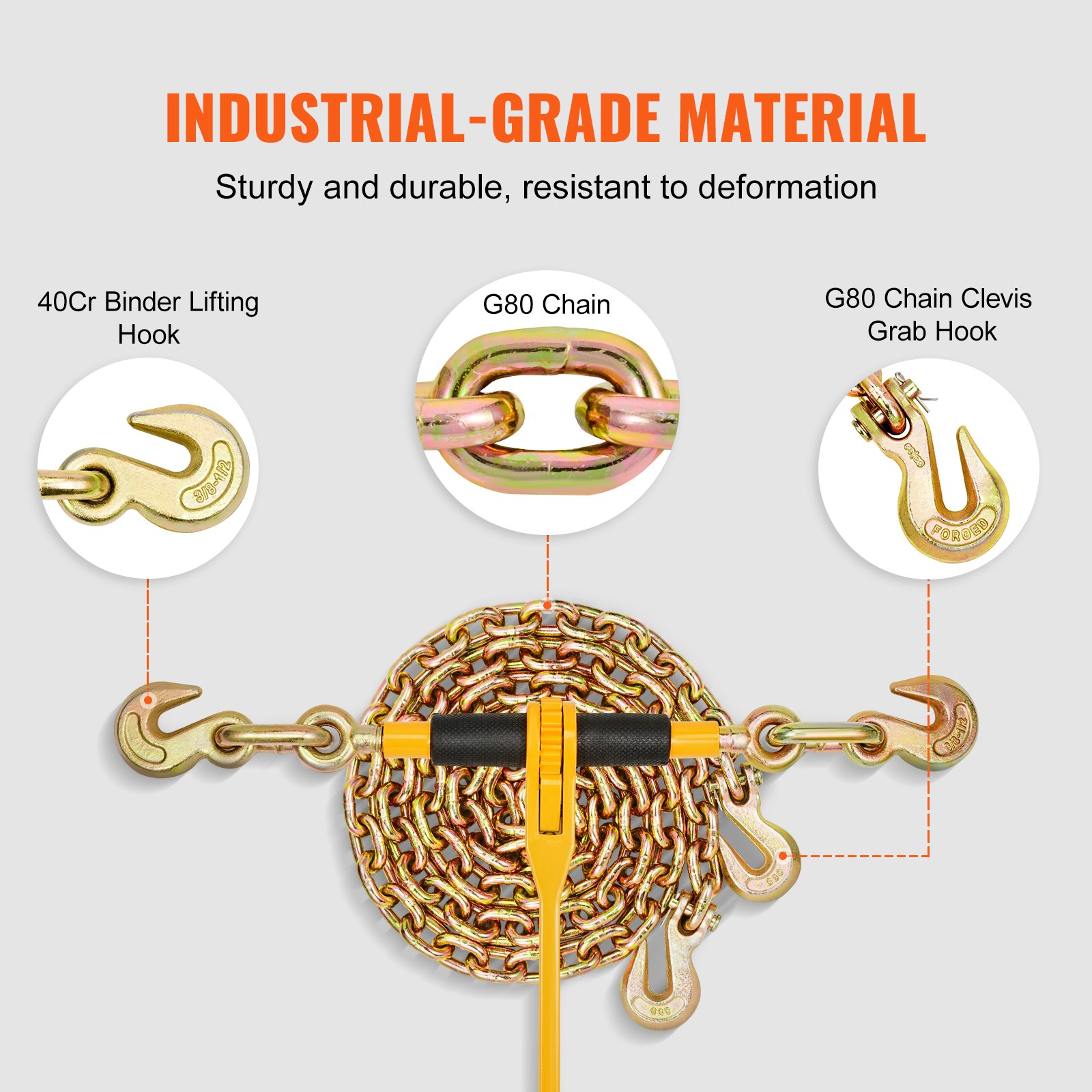 Chain And Binder Kit 3.8'-1.2' Ratchet Load Binder 3.8' X 10' Chain 2 Pack - 3