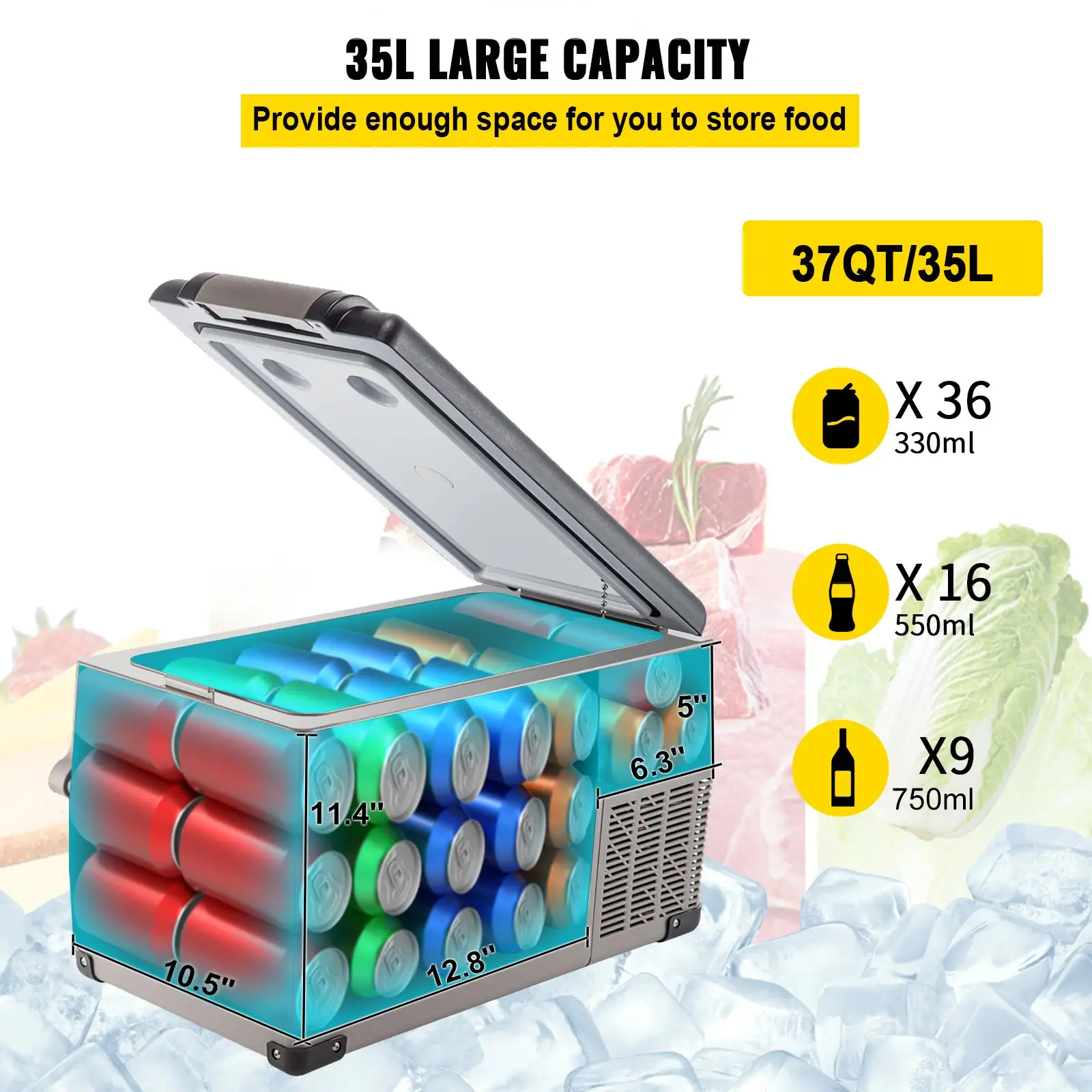 Portable Refrigerator 37 Quart(35 Liter),12 Volt Refrigerator App Control(-4℉~68℉), Car Refrigerator Dual Zone With 12/24v DC & 110-240v AC For Camping, Travel,