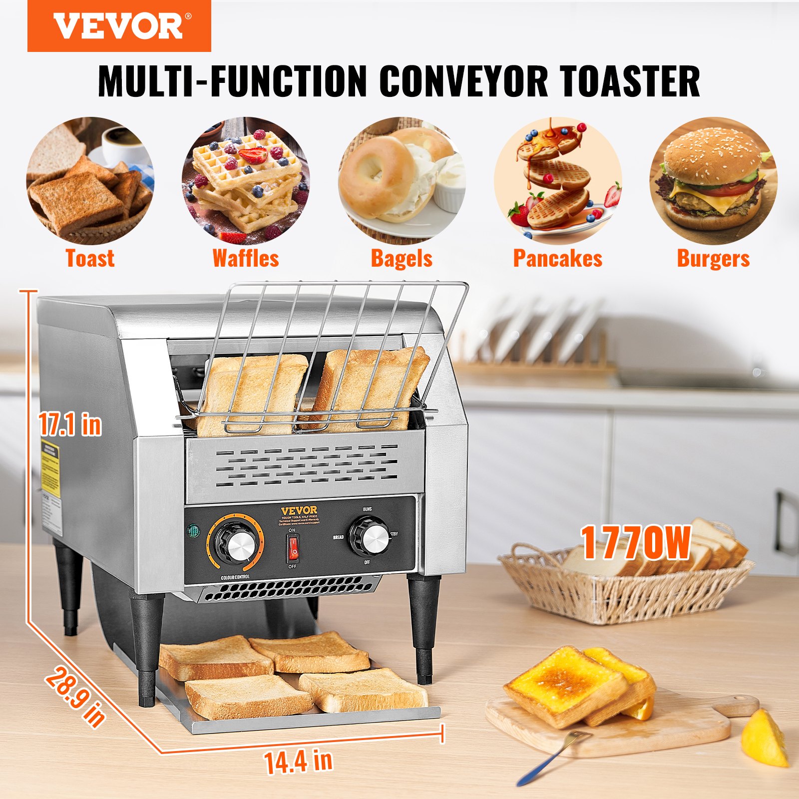 Commercial Conveyor Toaster, 300 Slices/Hour Conveyor Belt Toaster, Heavy Duty Stainless Steel Commercial Toaster Oven, Electric  Restaurant Commercial Toaster For Toast Bun, Bagel, Bread — foto 4