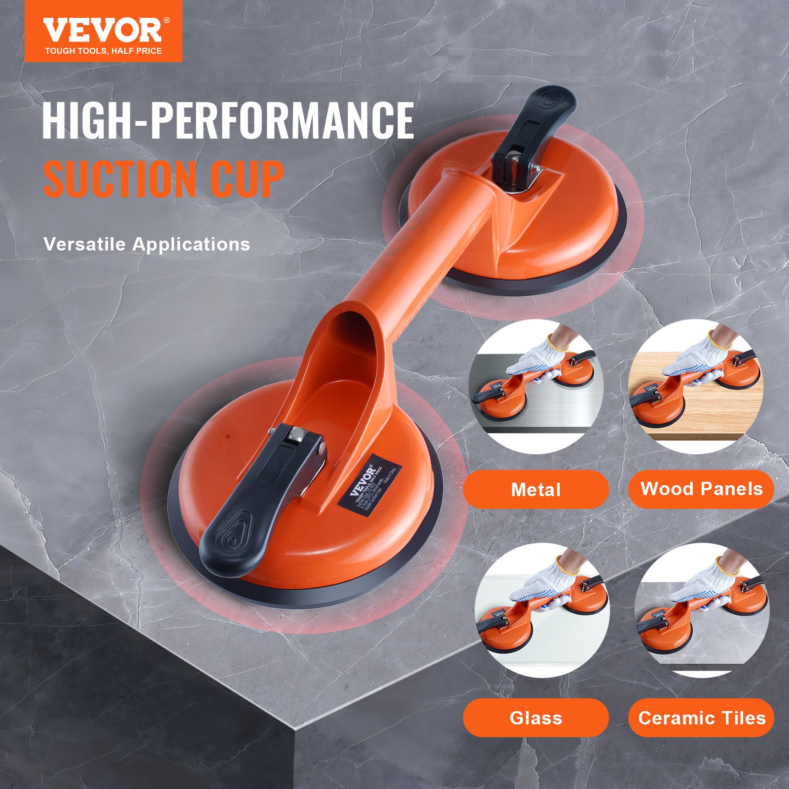 Glass Suction Cup, 2 Pack 330 Lbs Load Capacity, Vacuum Suction Cup With Aluminum Handle, Heavy Duty Industrial Suction Cup Lifter Tool For Glass, Granite, Tile, Metal, Wood Panel Lifting image 2