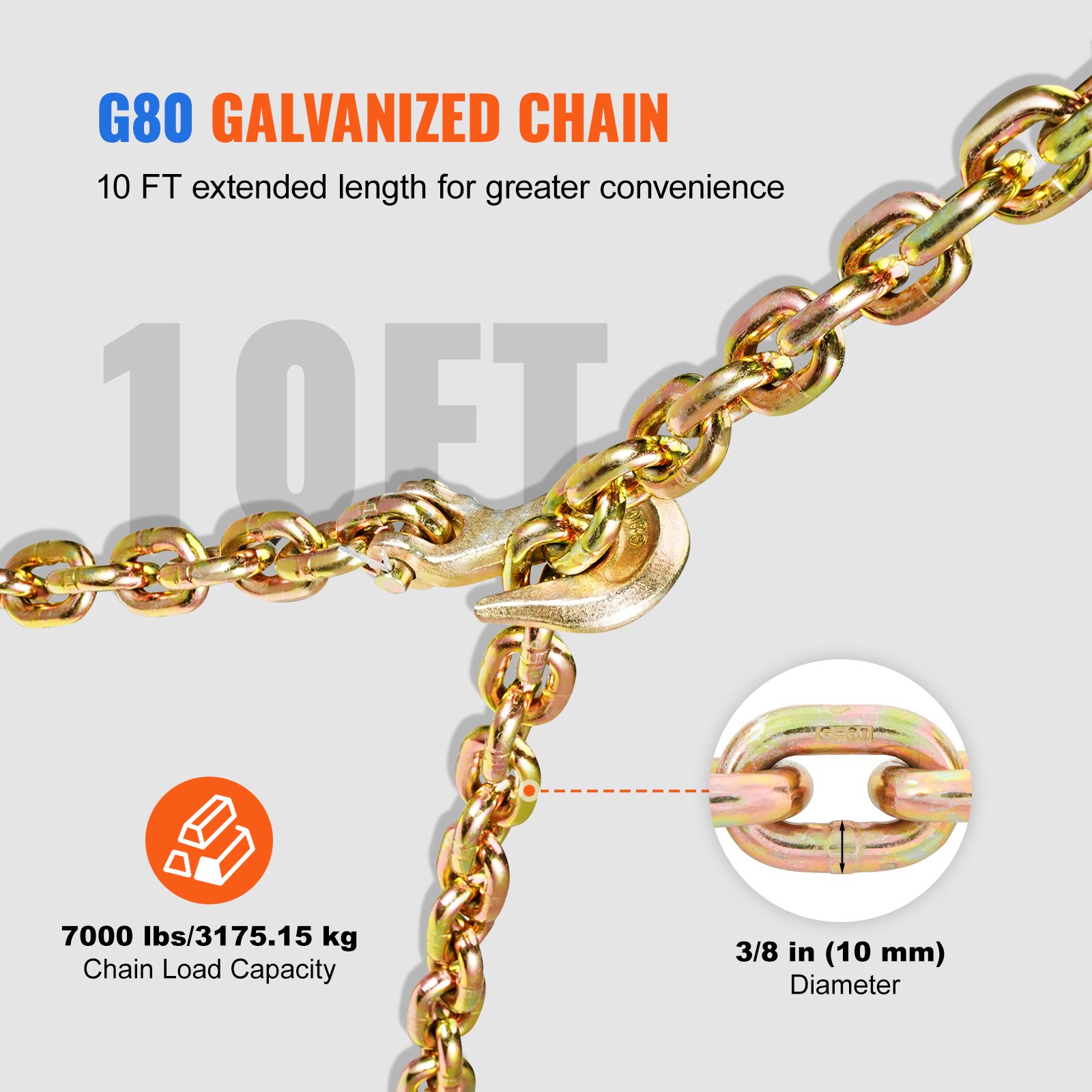 Chain And Binder Kit 3.8'-1.2' Ratchet Load Binder 3.8' X 10' Chain 2 Pack - 5