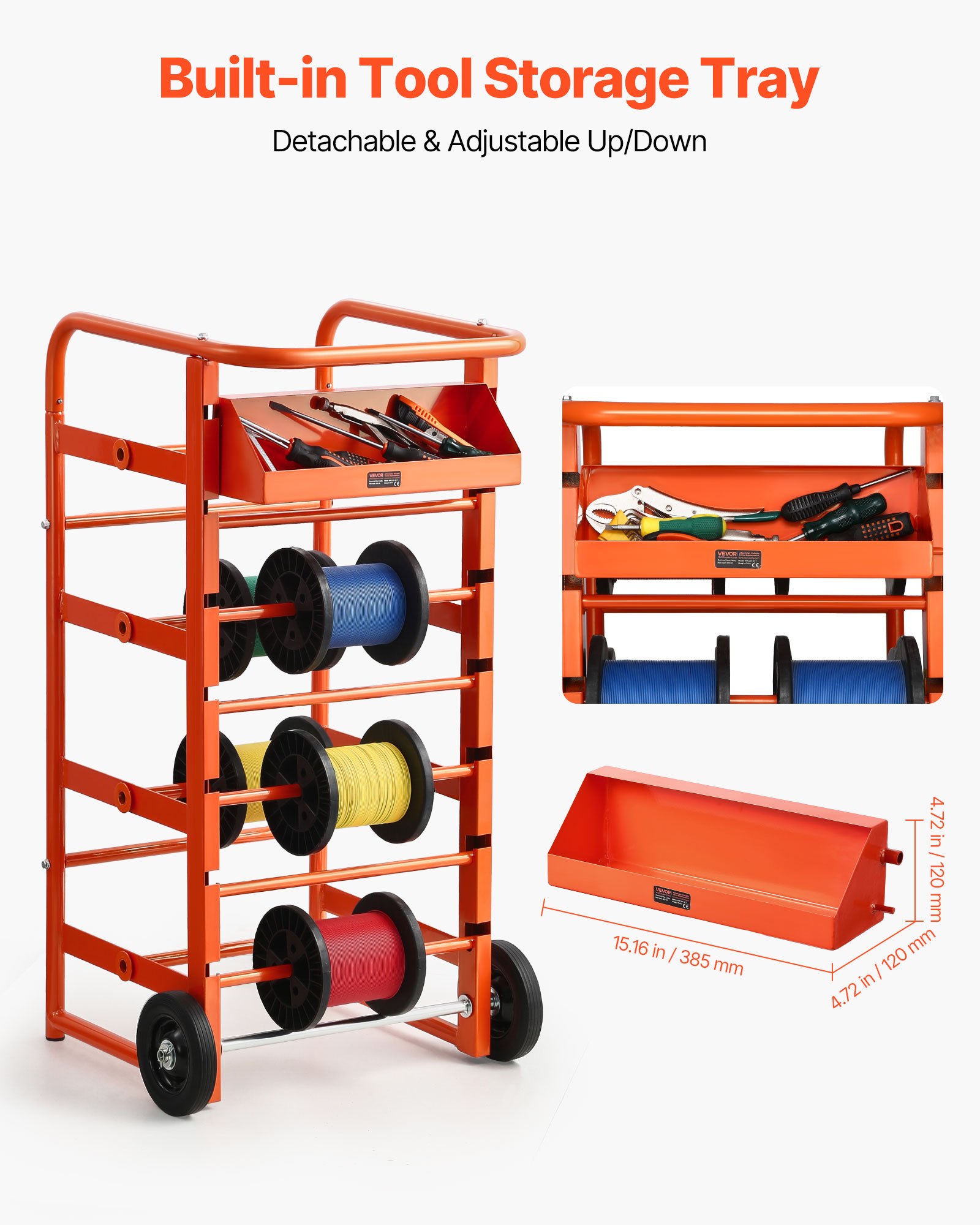 Wire Spool Rack 11 Rods Cable Caddy Wire Spool Cart For Industrial Electrical