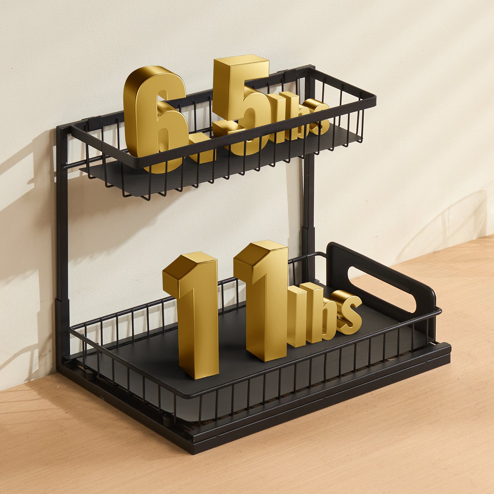 2-Tier Pull-Out Under Sink Organizer – Cabinet Drawer Basket – Space Saving Kitc