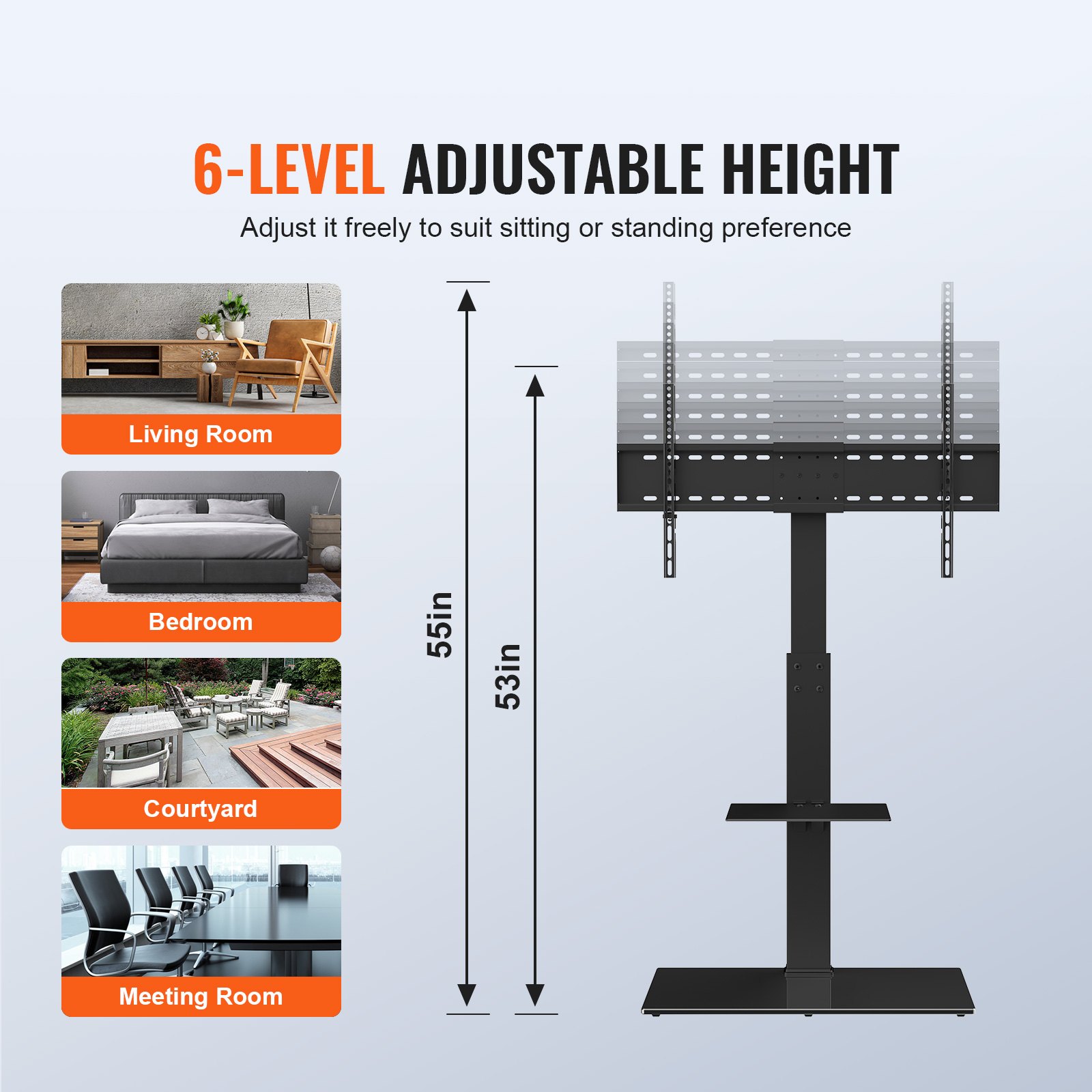 TV Stand Mount, Swivel Tall TV Stand For 32 To 85 Inch TVs, Height Adjustable Portable Floor TV Stand With Tempered Glass Base For Bedroom, Living Room_voghion.com