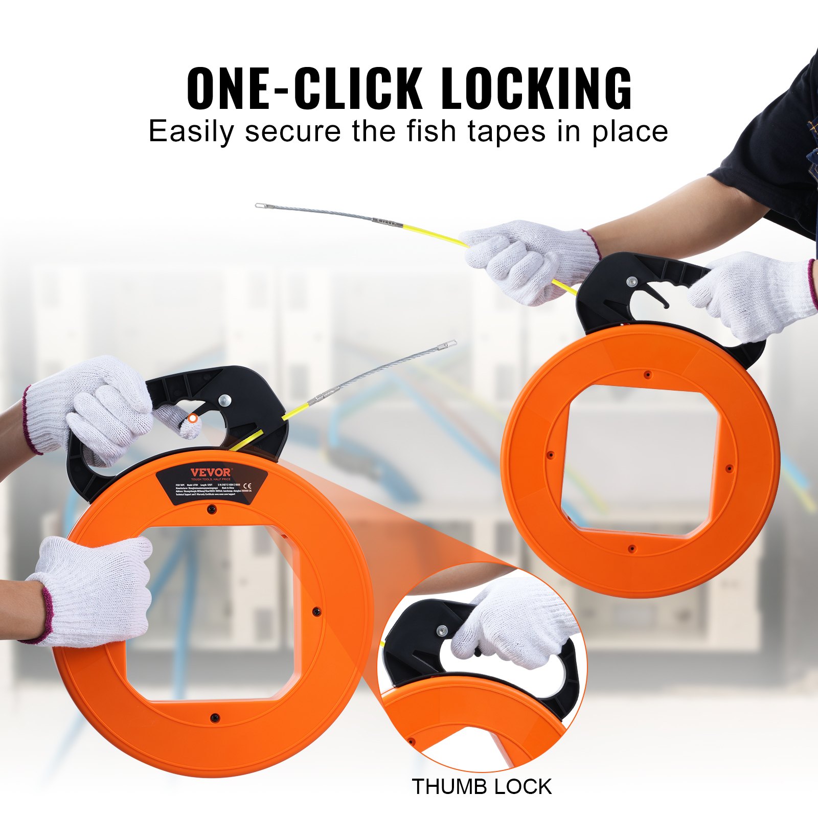 Fish Tape Wire Cable Line Puller 100ft 1/16in Fiberglass High Plastic Case